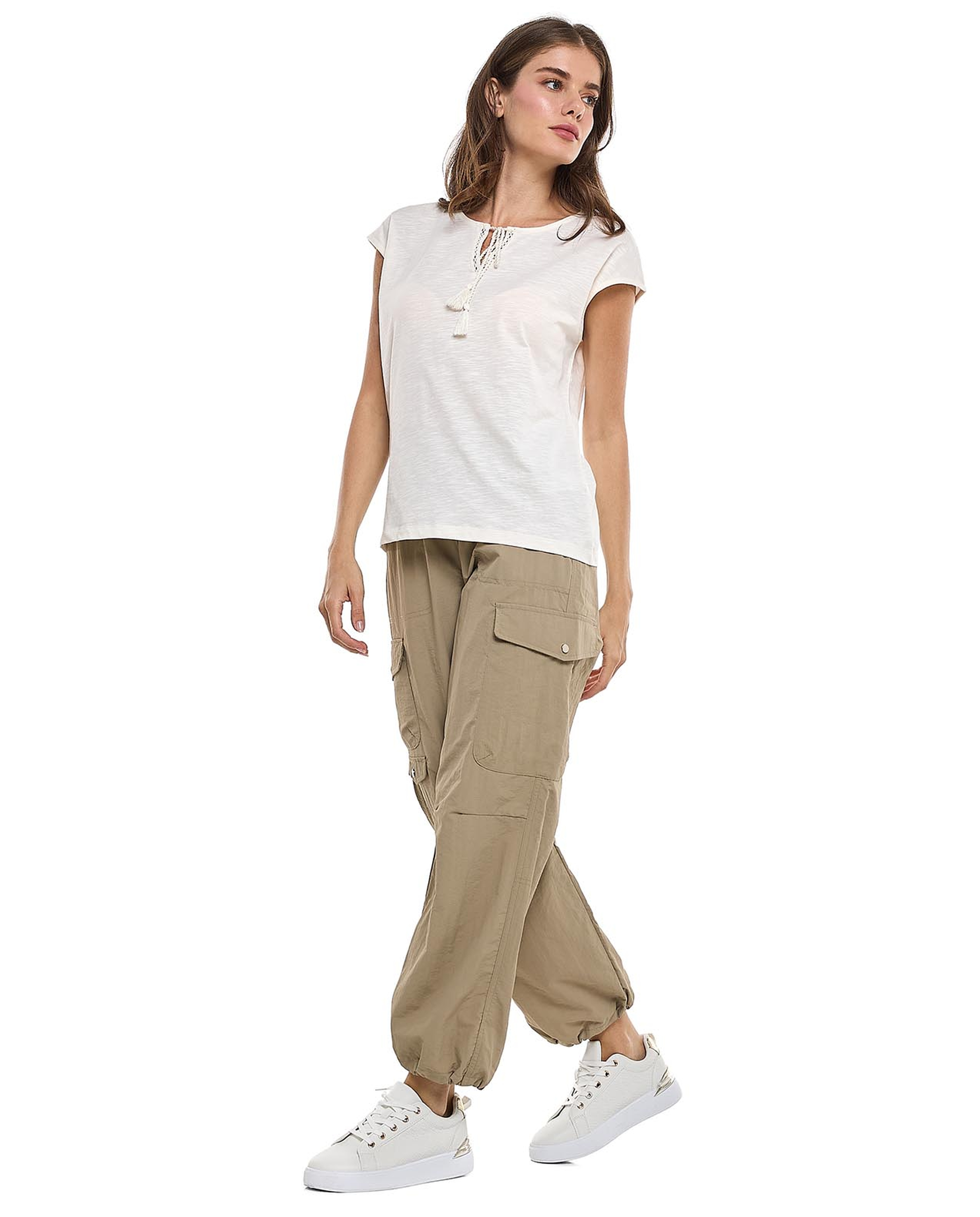 Solid Top with Tie-Up Neck and Cap Sleeves