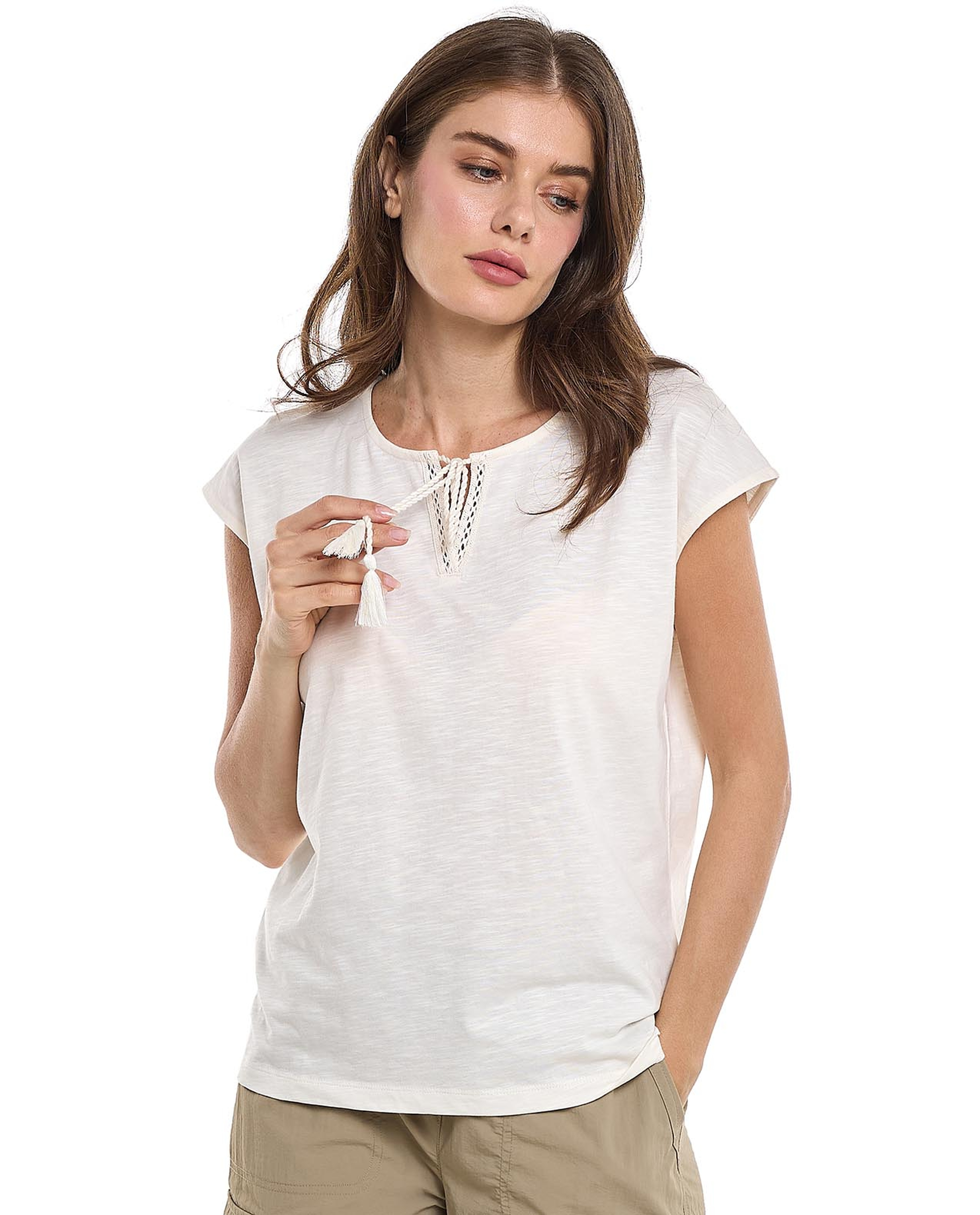 Solid Top with Tie-Up Neck and Cap Sleeves
