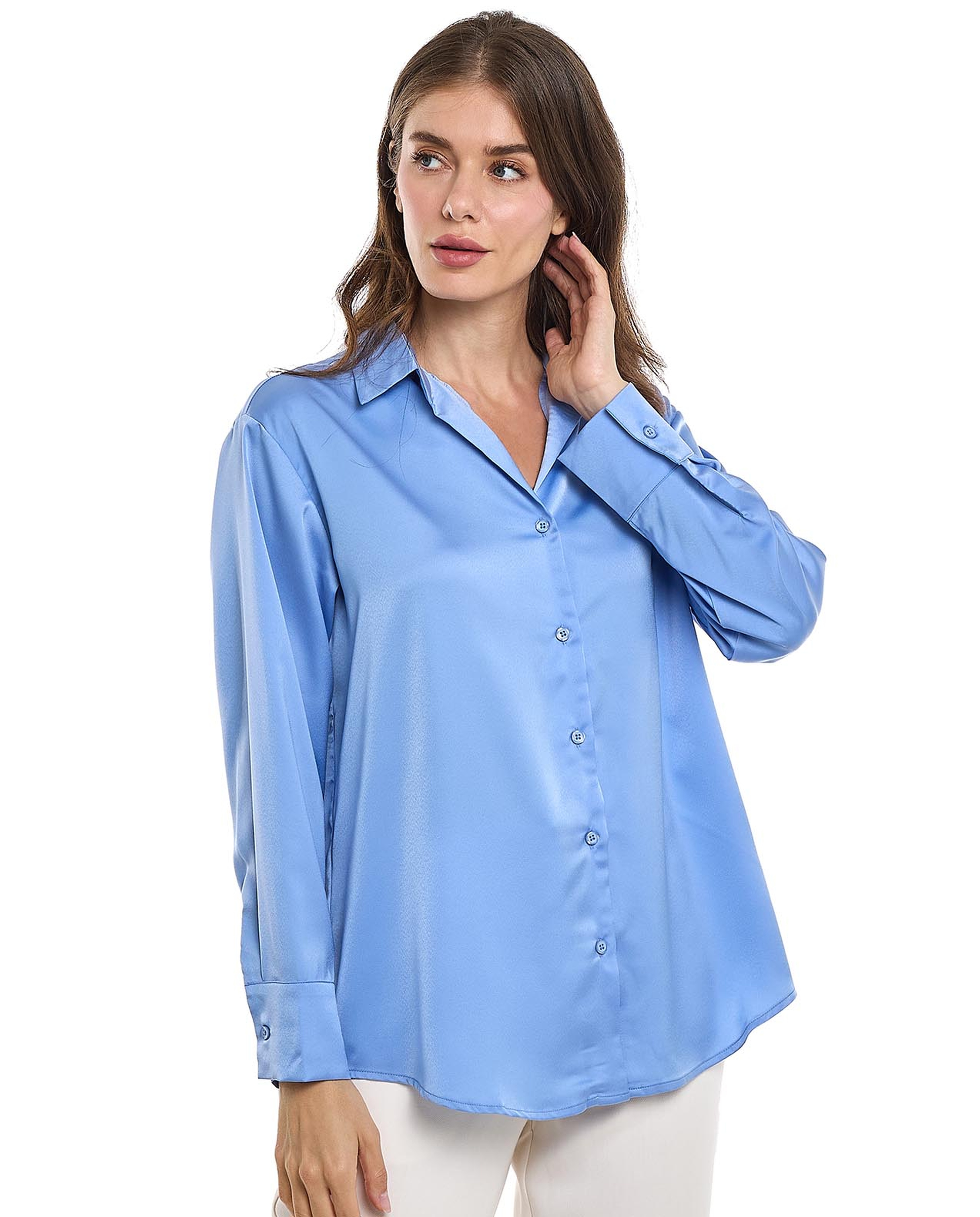 Solid Shirt with Classic Collar and Long Sleeves