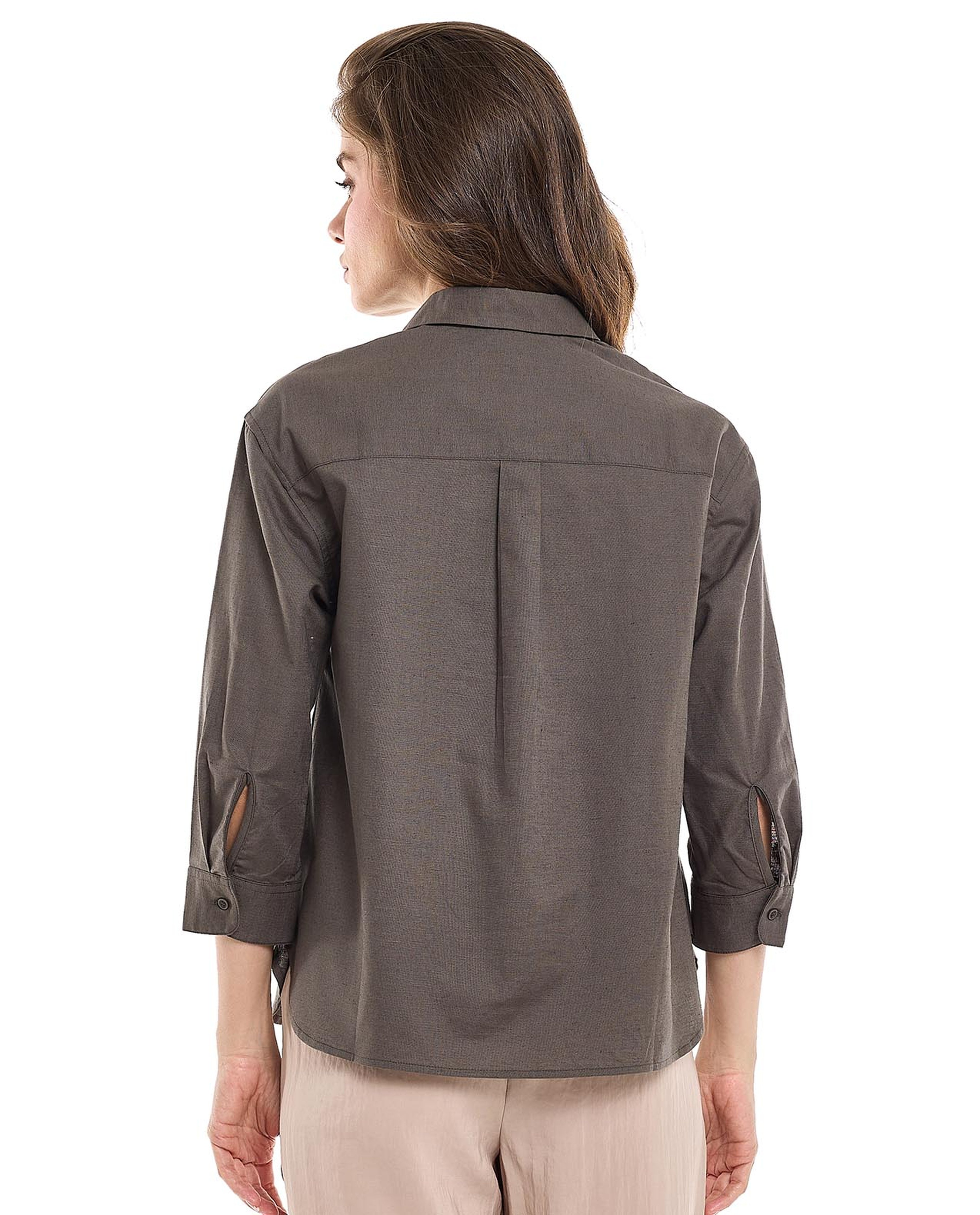 Solid Collared Top with 3/4 Sleeves