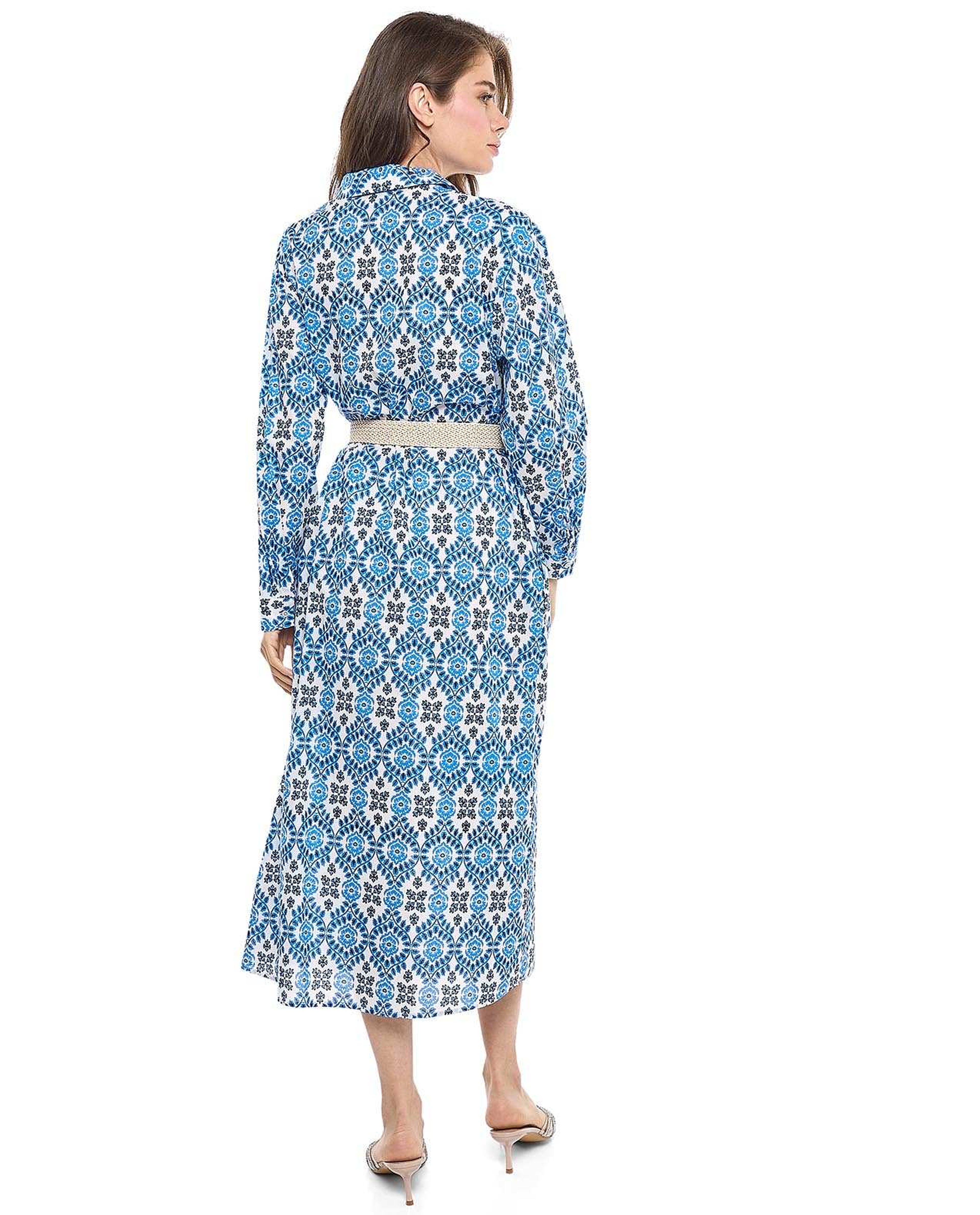 Patterned Shirt Dress with Classic Collar and Long Sleeves