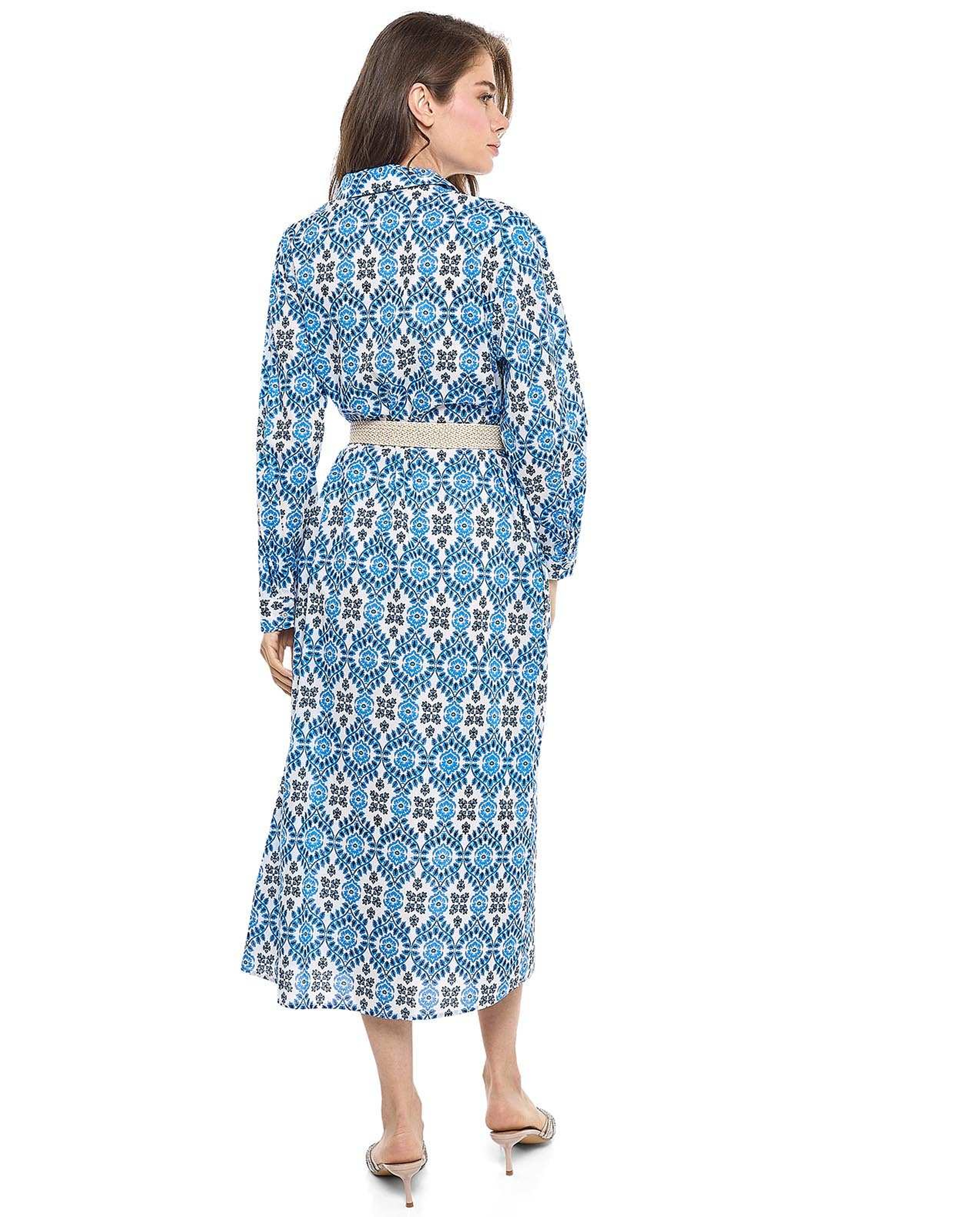 Patterned Shirt Dress with Classic Collar and Long Sleeves
