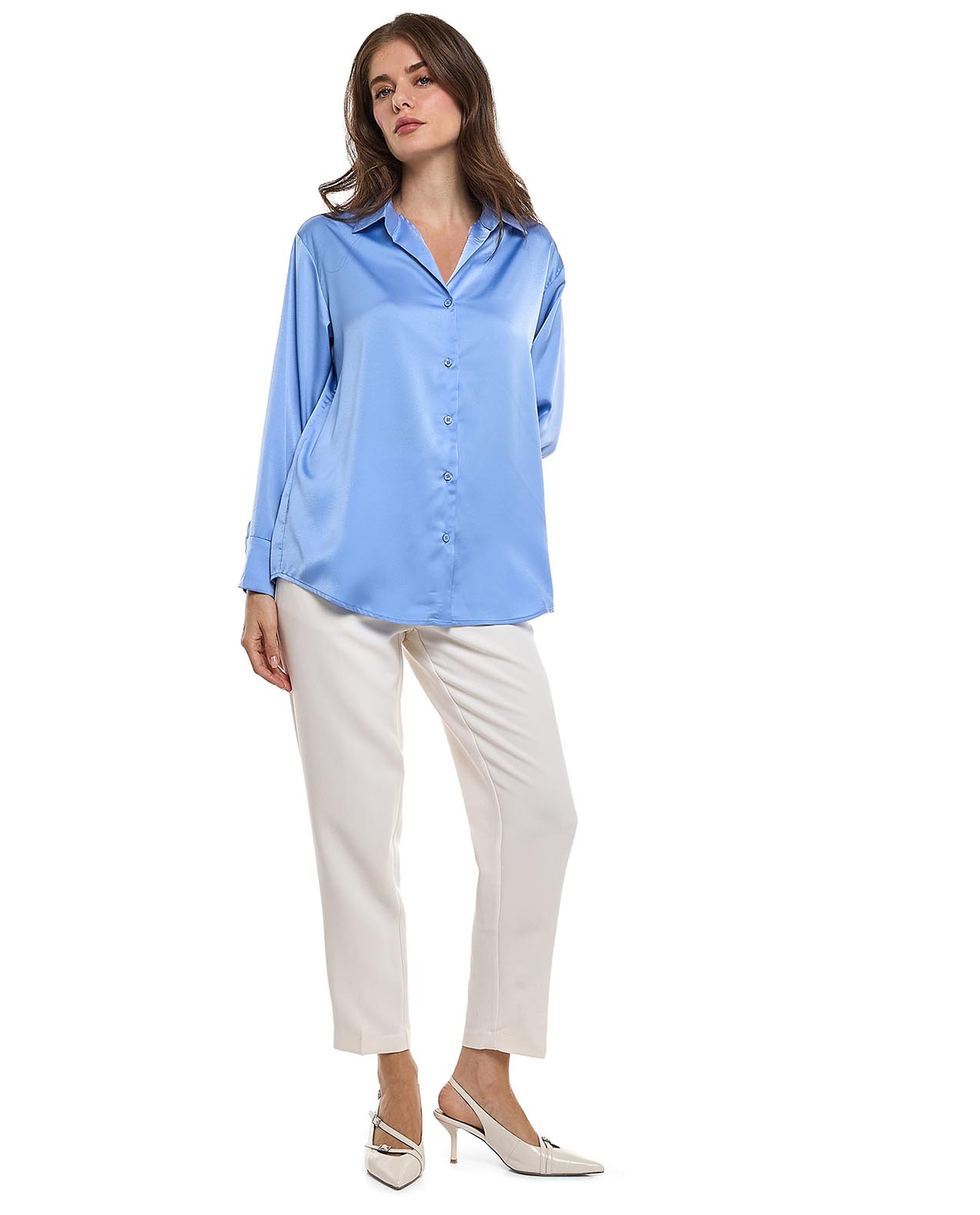 Solid Shirt with Classic Collar and Long Sleeves