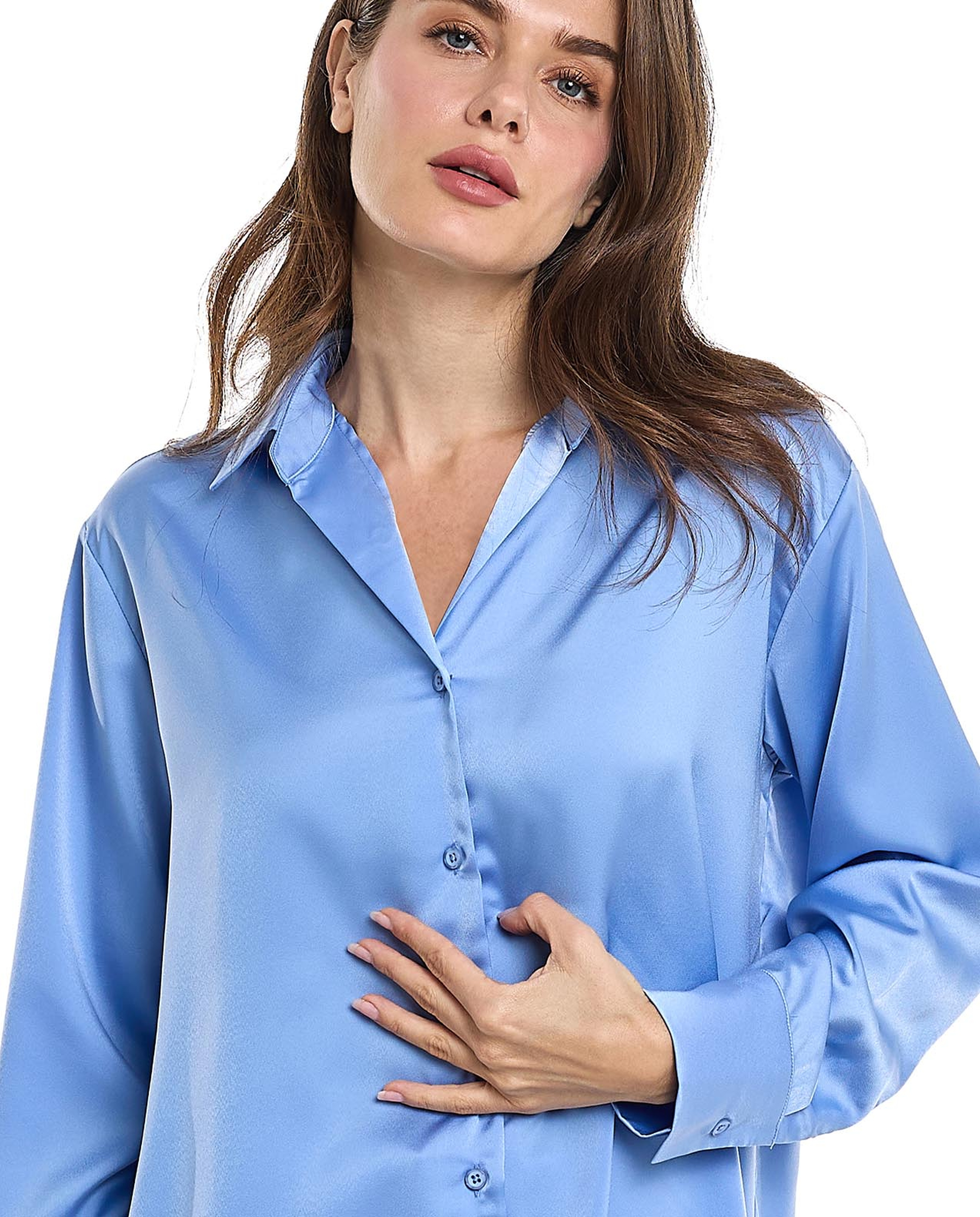 Solid Shirt with Classic Collar and Long Sleeves