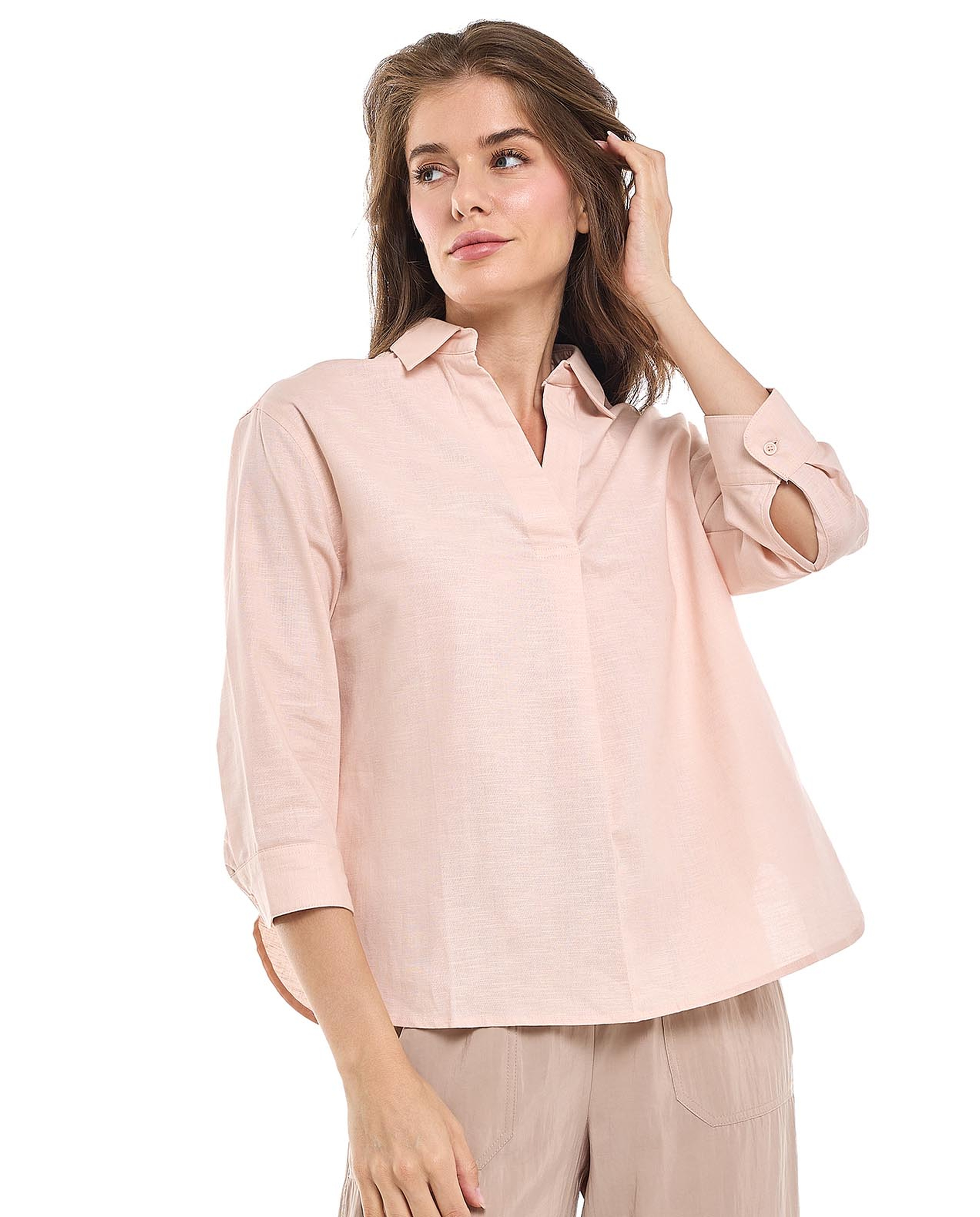 Solid Collared Top with 3/4 Sleeves