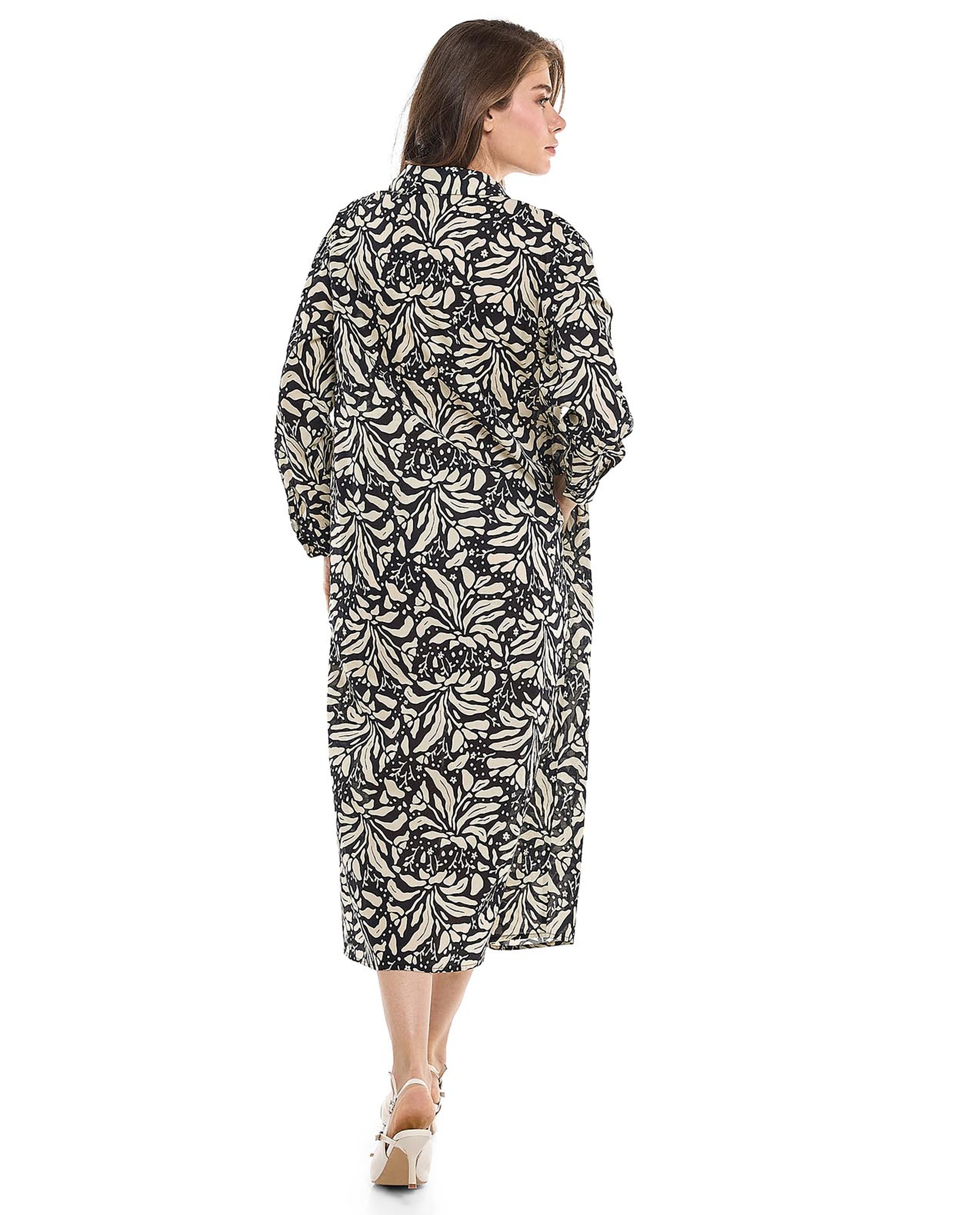 Patterned Shirt Dress with Classic Collar and Long Sleeves