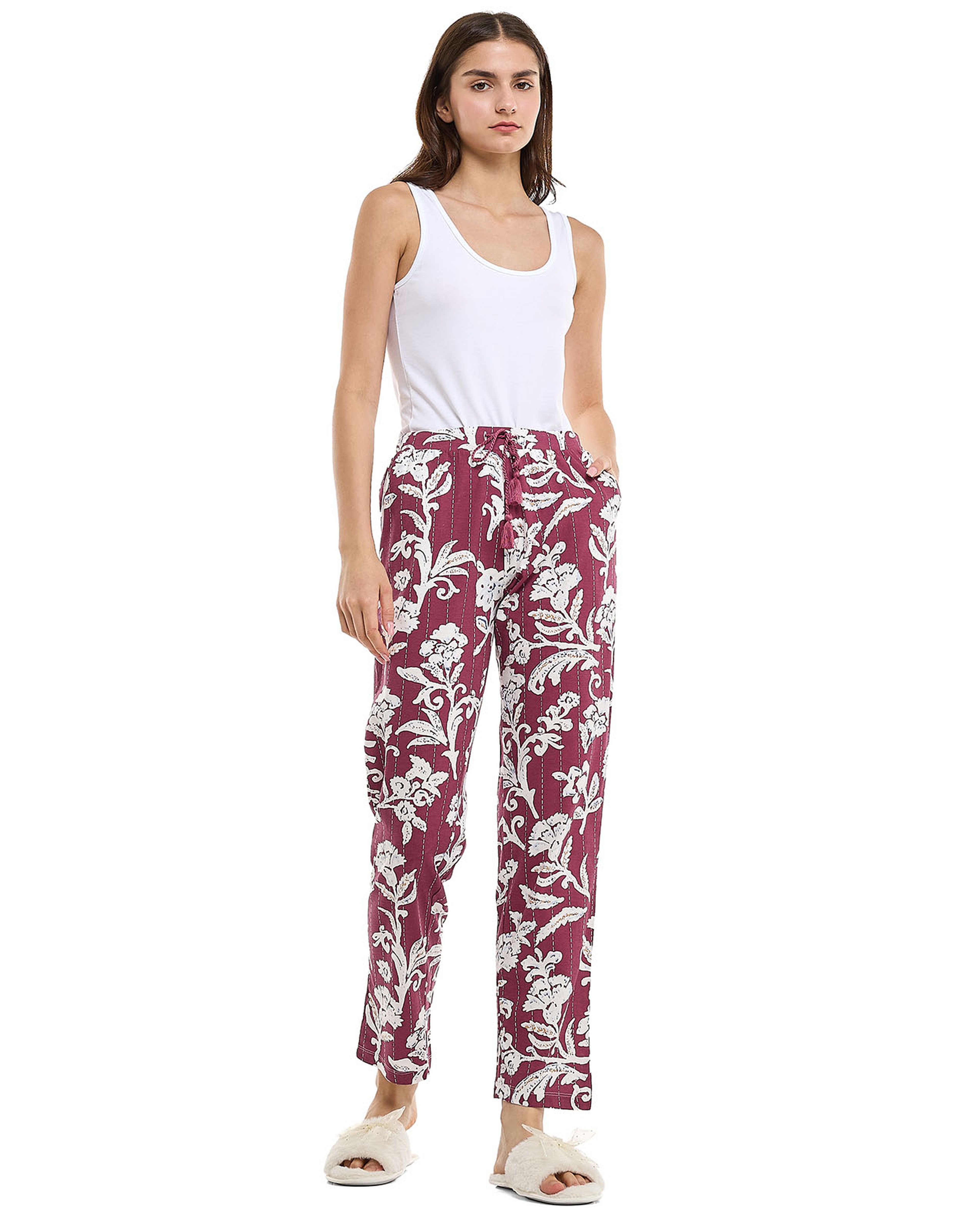 Patterned Lounge Pants with Drawstring Waist