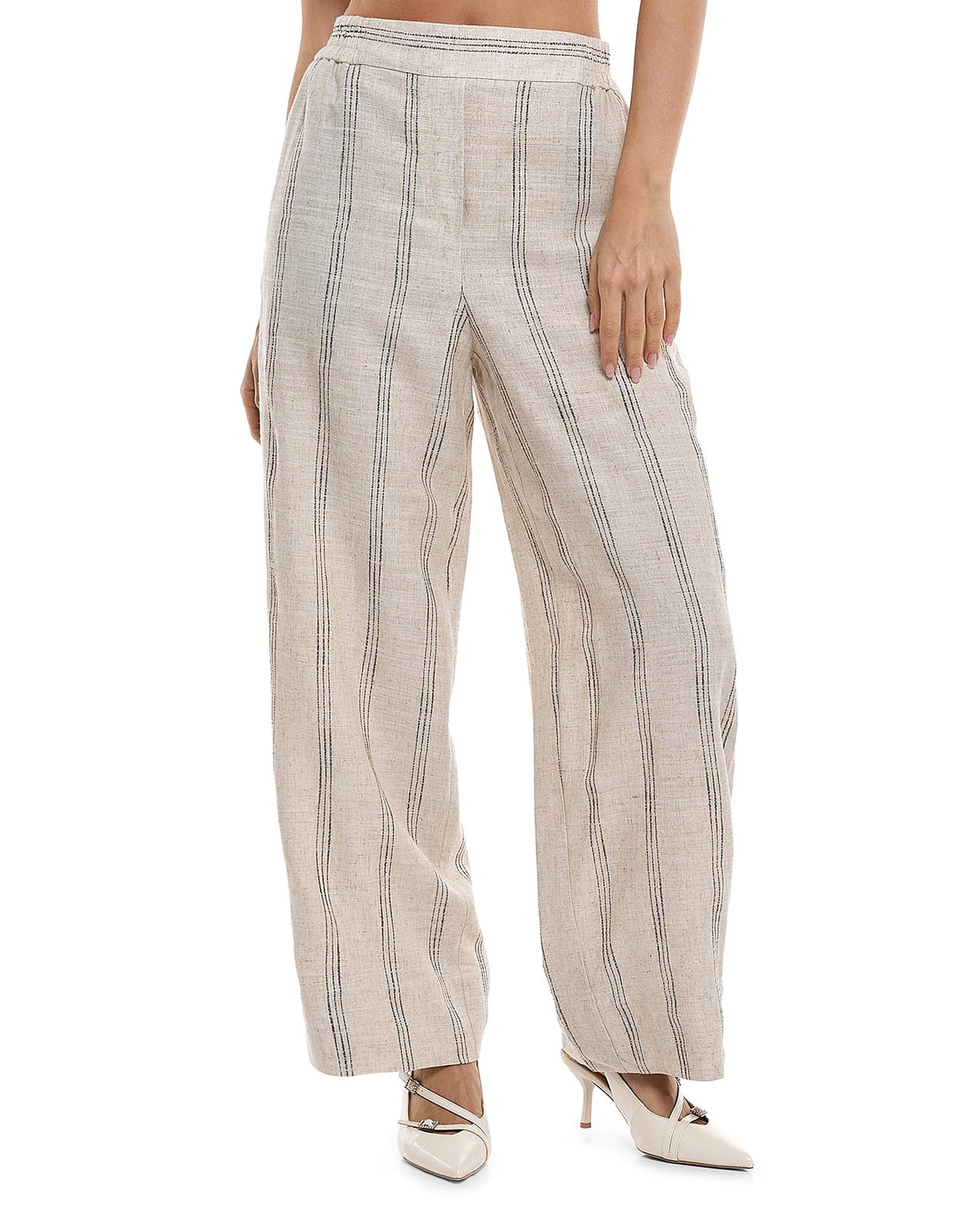 Striped Straight Fit Pants with Elastic Waist