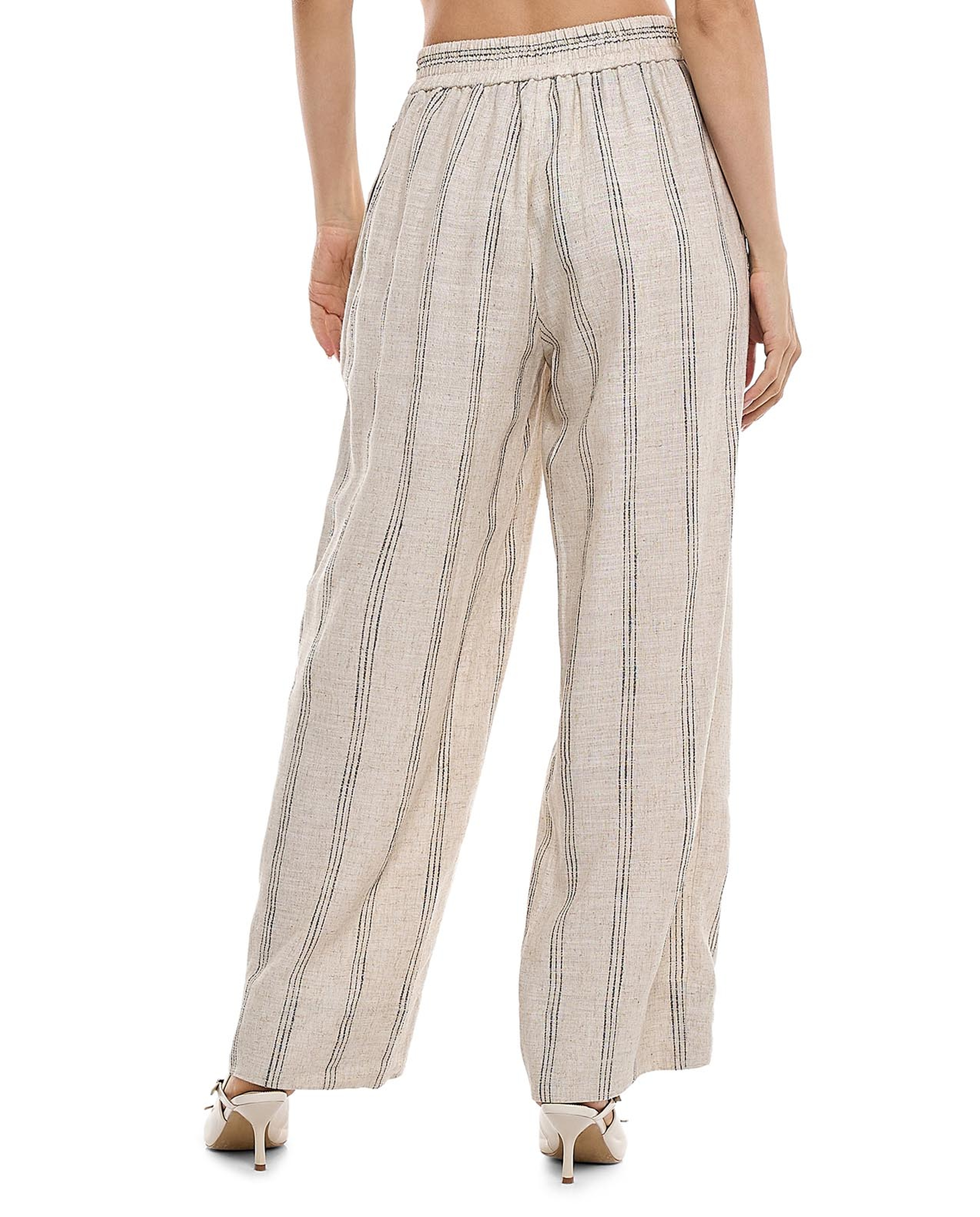 Striped Straight Fit Pants with Elastic Waist