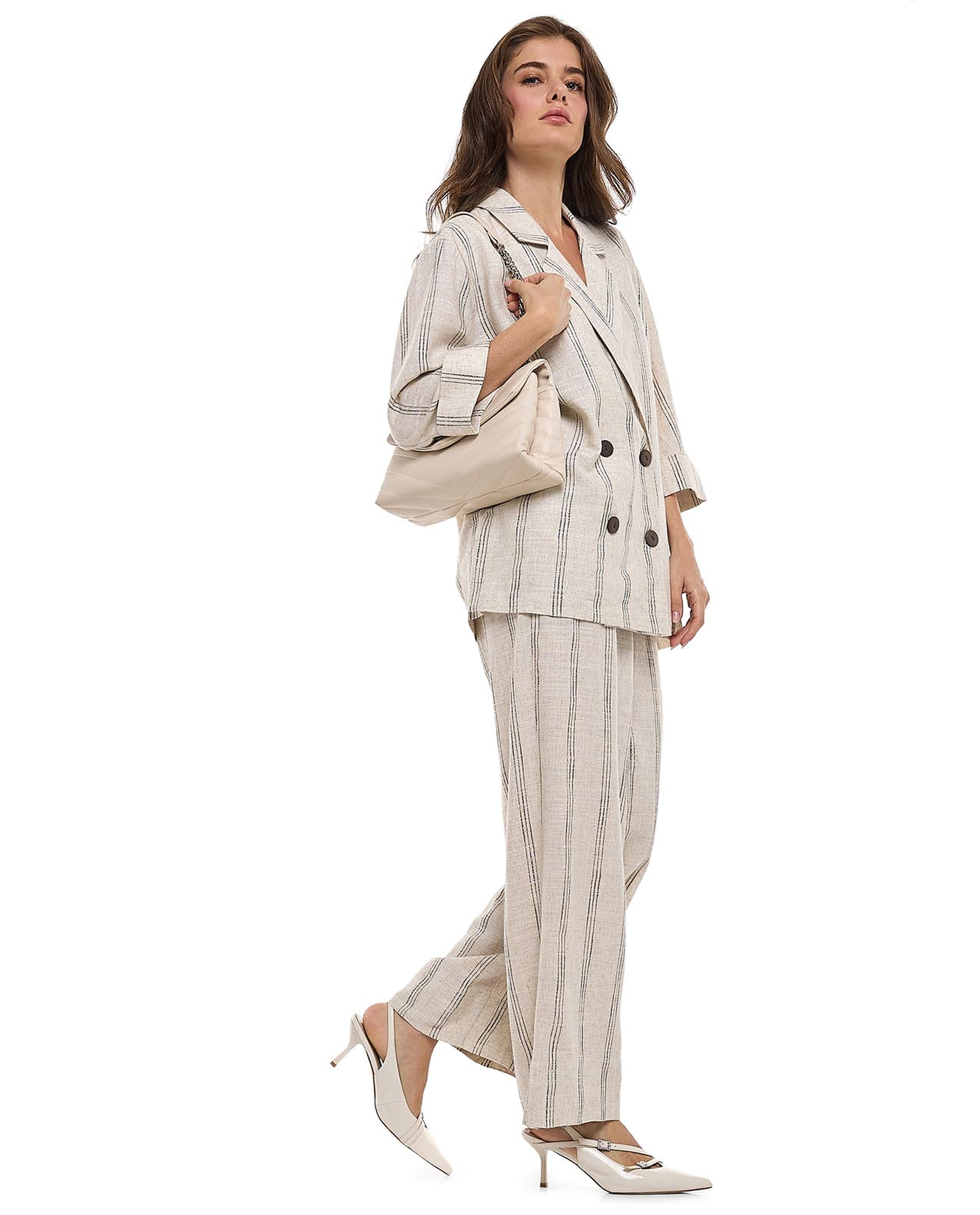 Striped Straight Fit Pants with Elastic Waist