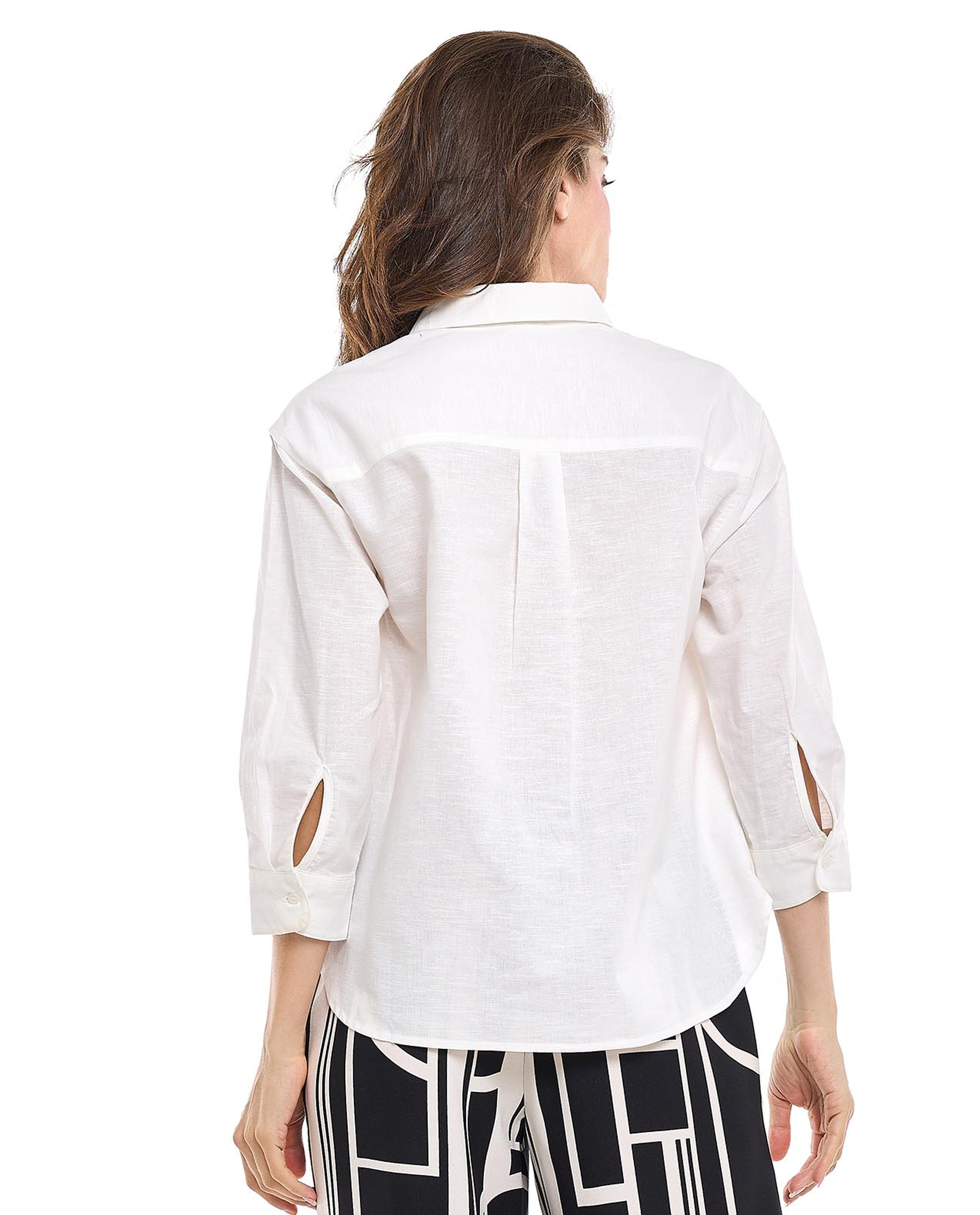 Solid Collared Top with 3/4 Sleeves