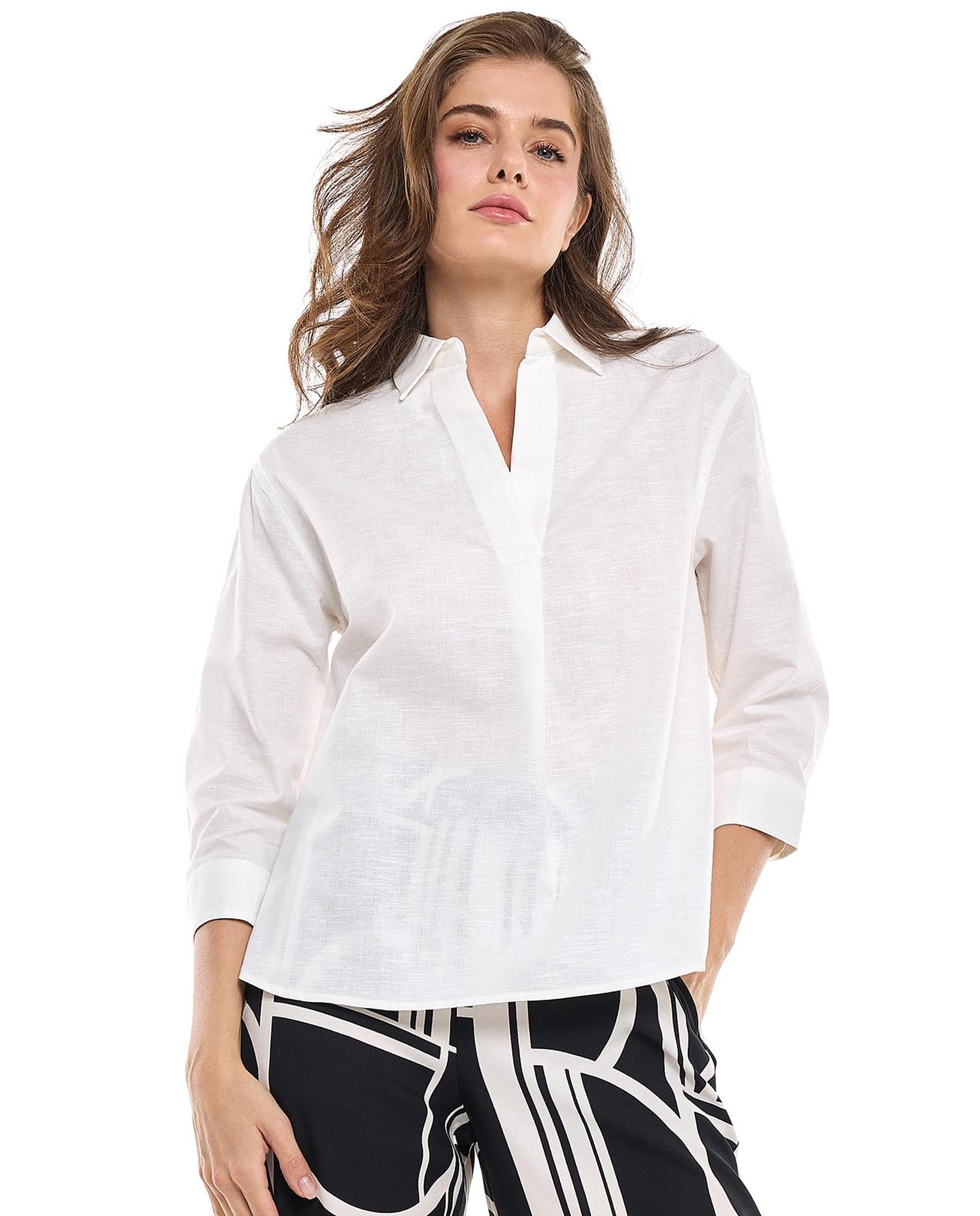 Solid Collared Top with 3/4 Sleeves