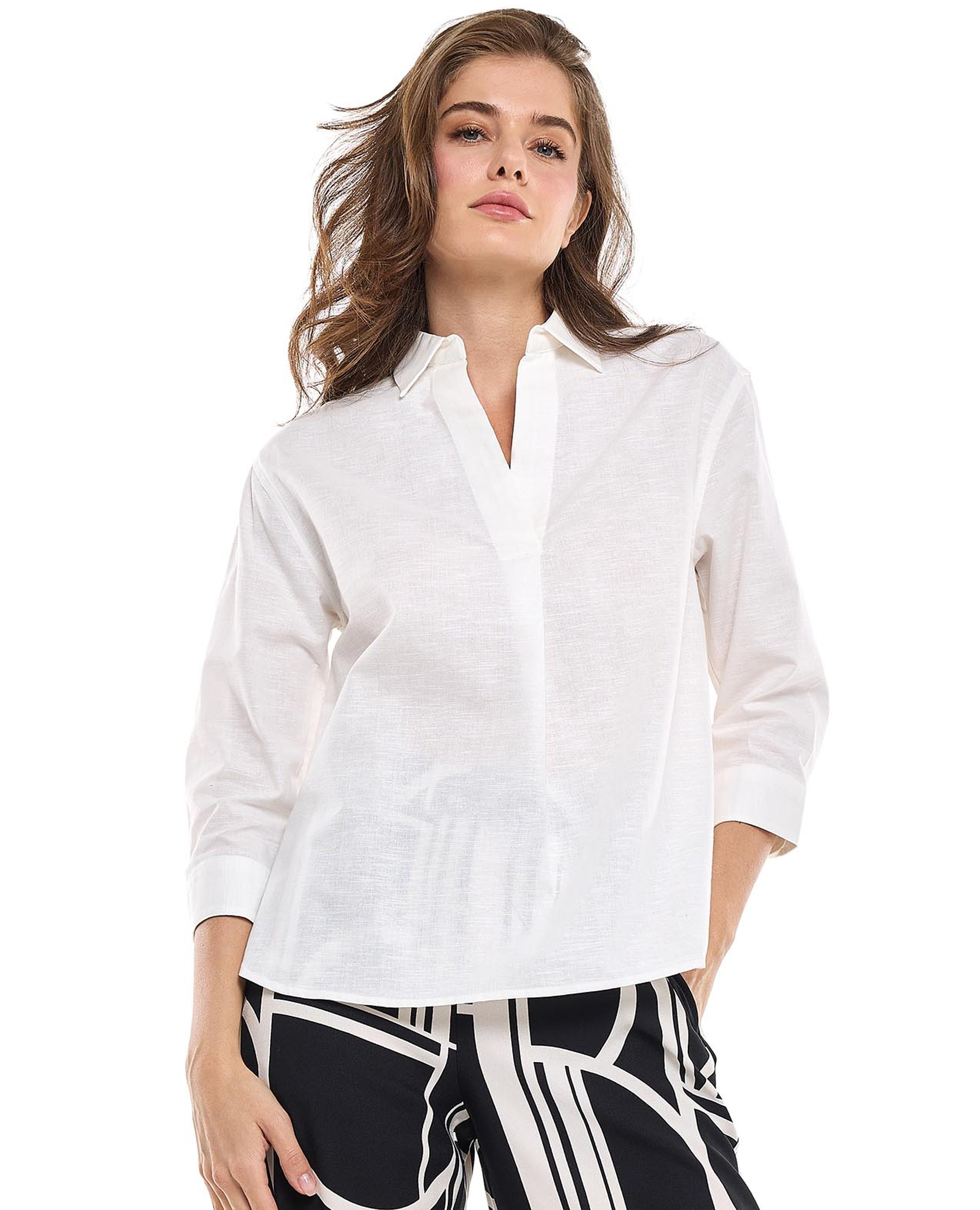 Solid Collared Top with 3/4 Sleeves