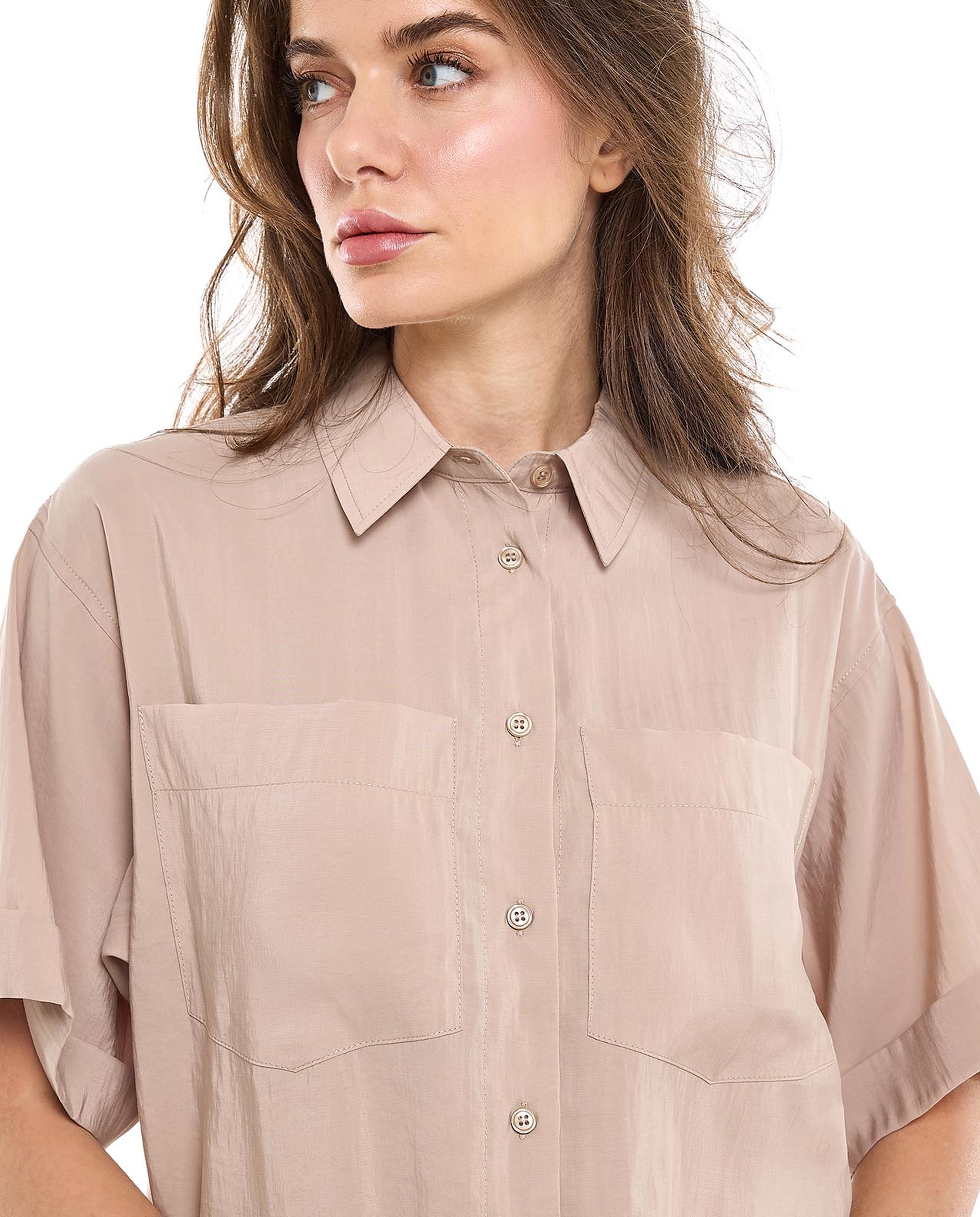 Pocket Detail Shirt with Classic Collar and Short Sleeves