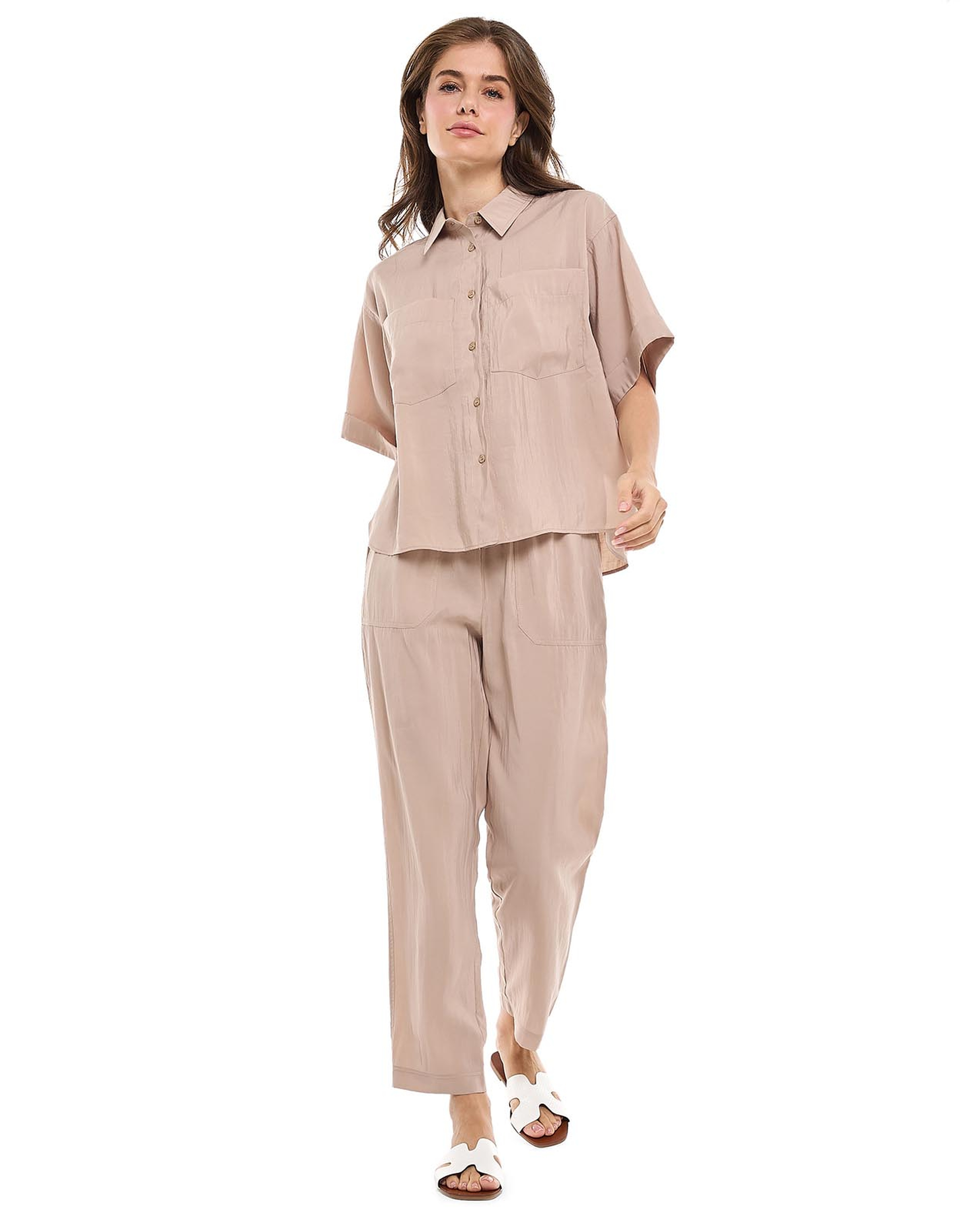 Pocket Detail Shirt with Classic Collar and Short Sleeves