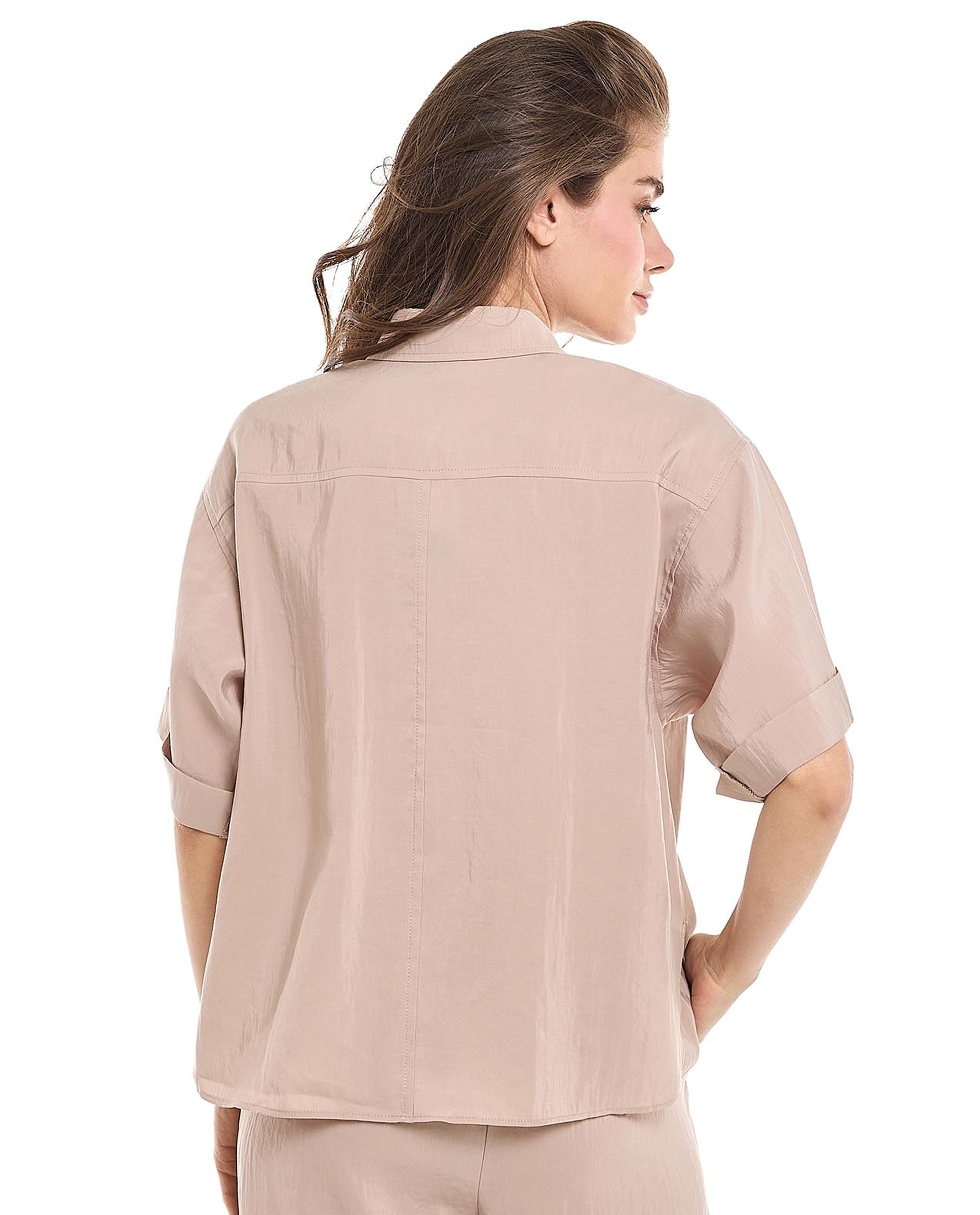 Pocket Detail Shirt with Classic Collar and Short Sleeves