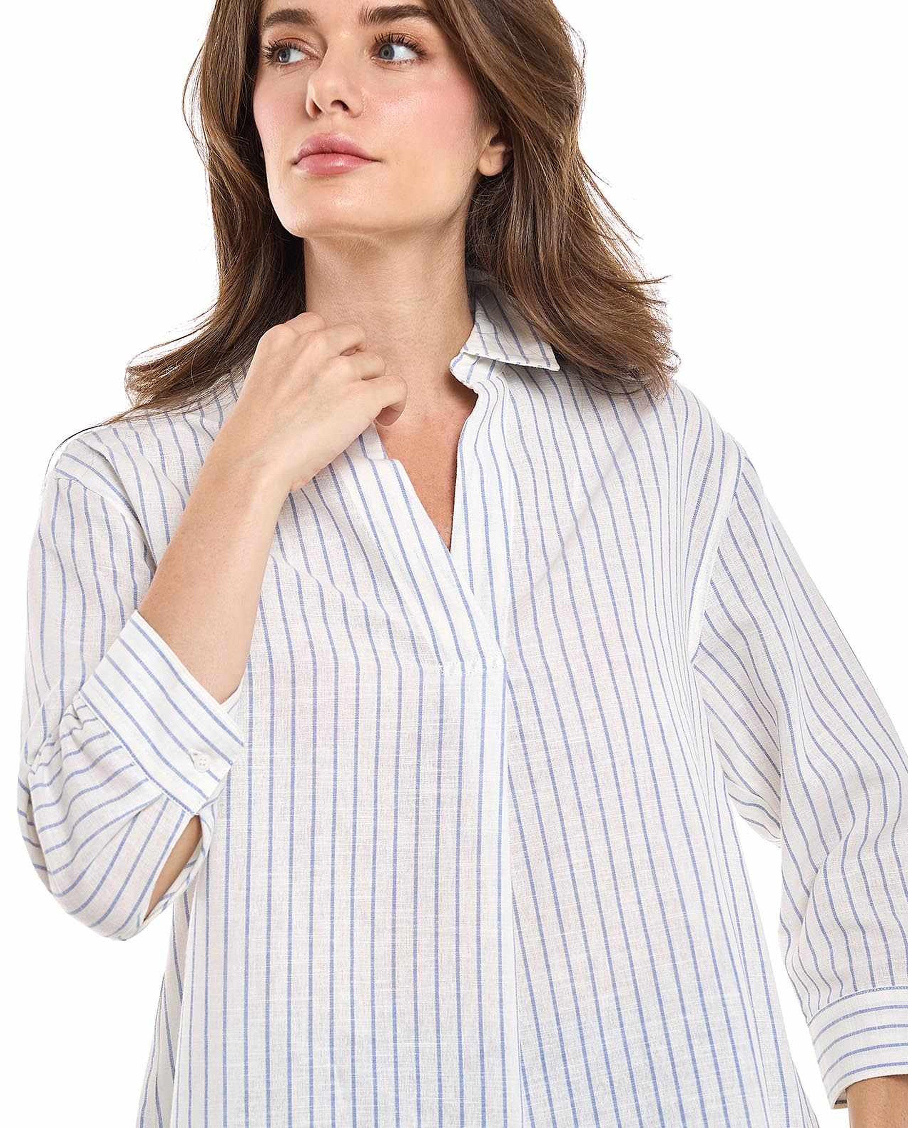 Striped Collared Top with 3/4 Sleeves