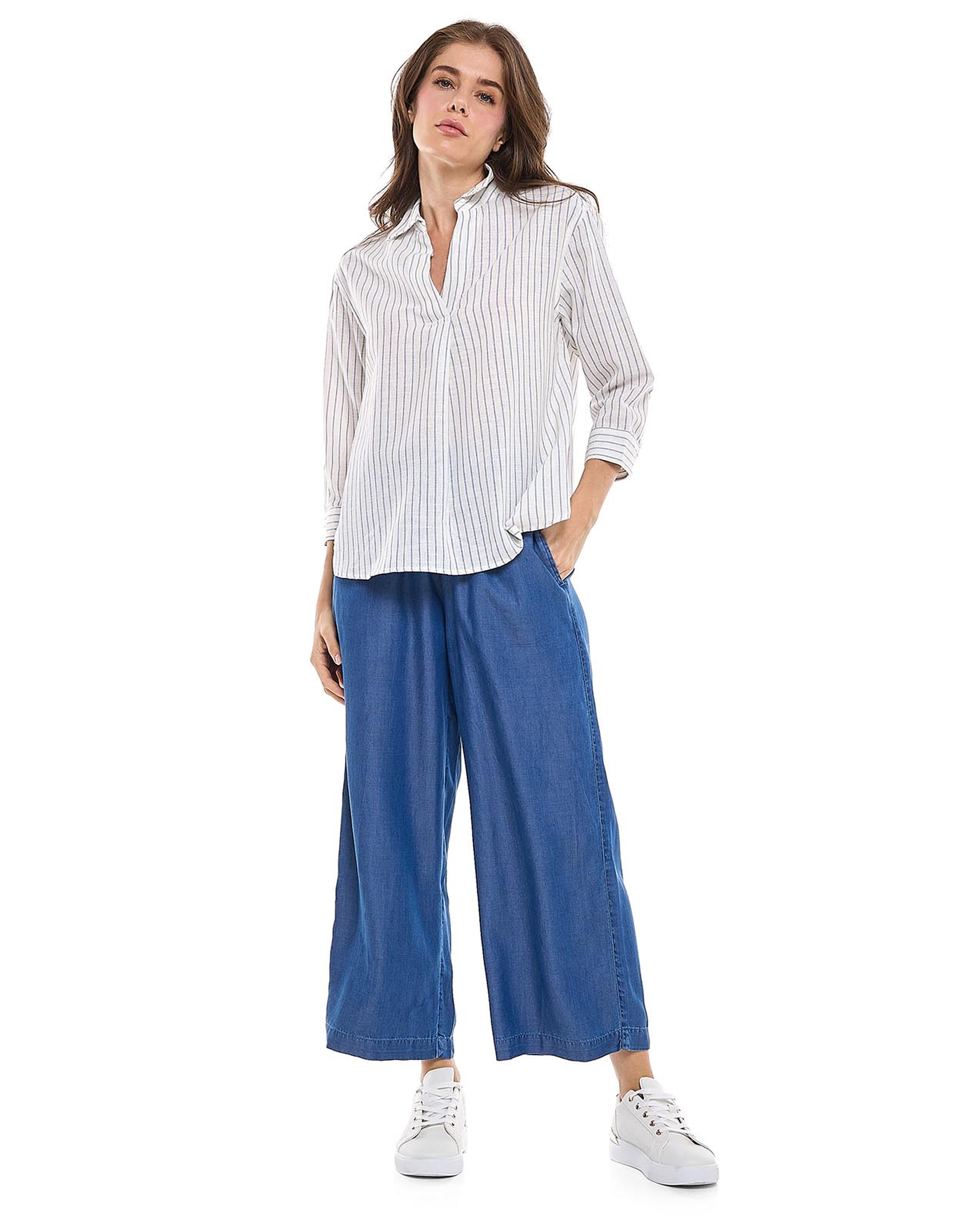 Striped Collared Top with 3/4 Sleeves