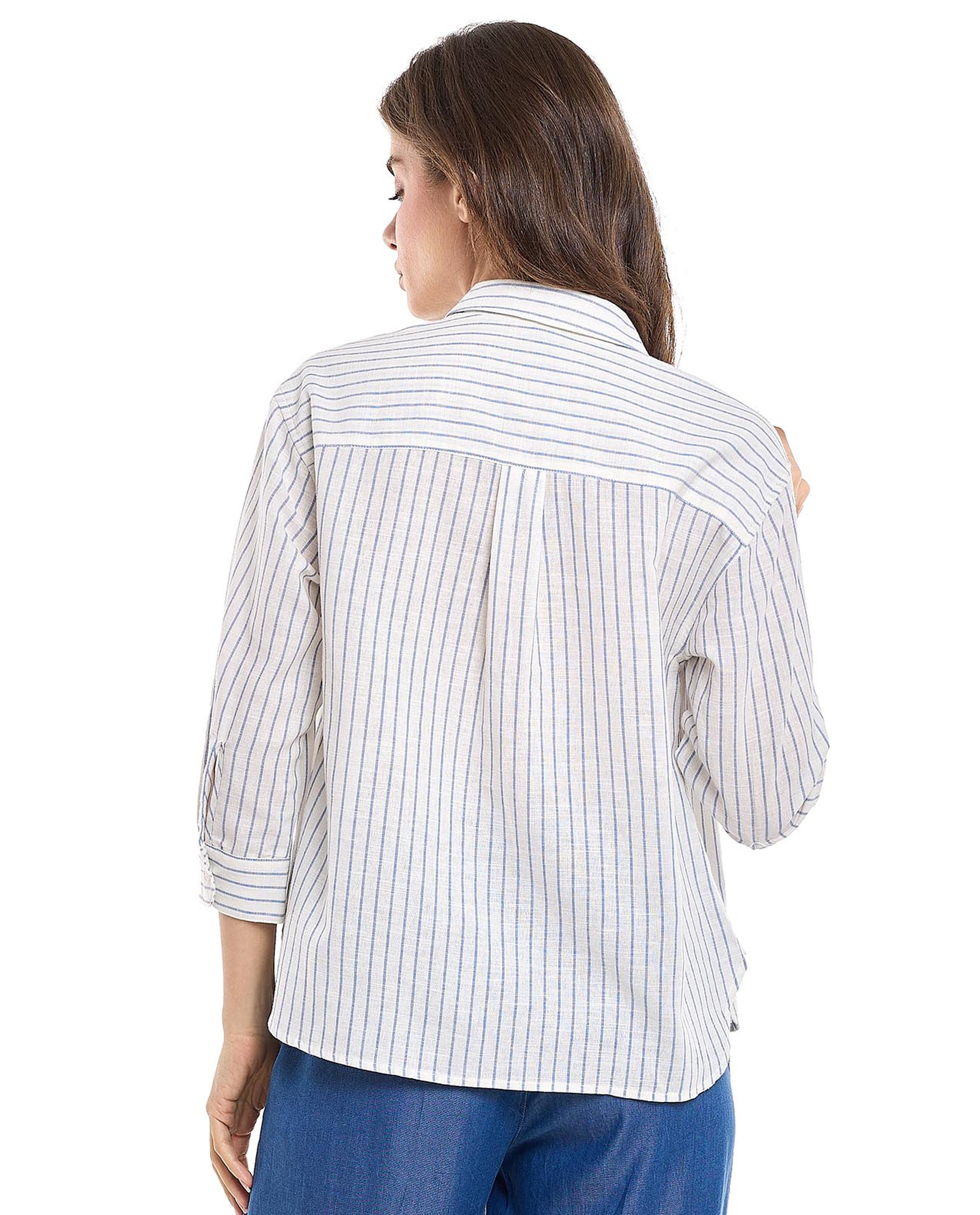 Striped Collared Top with 3/4 Sleeves