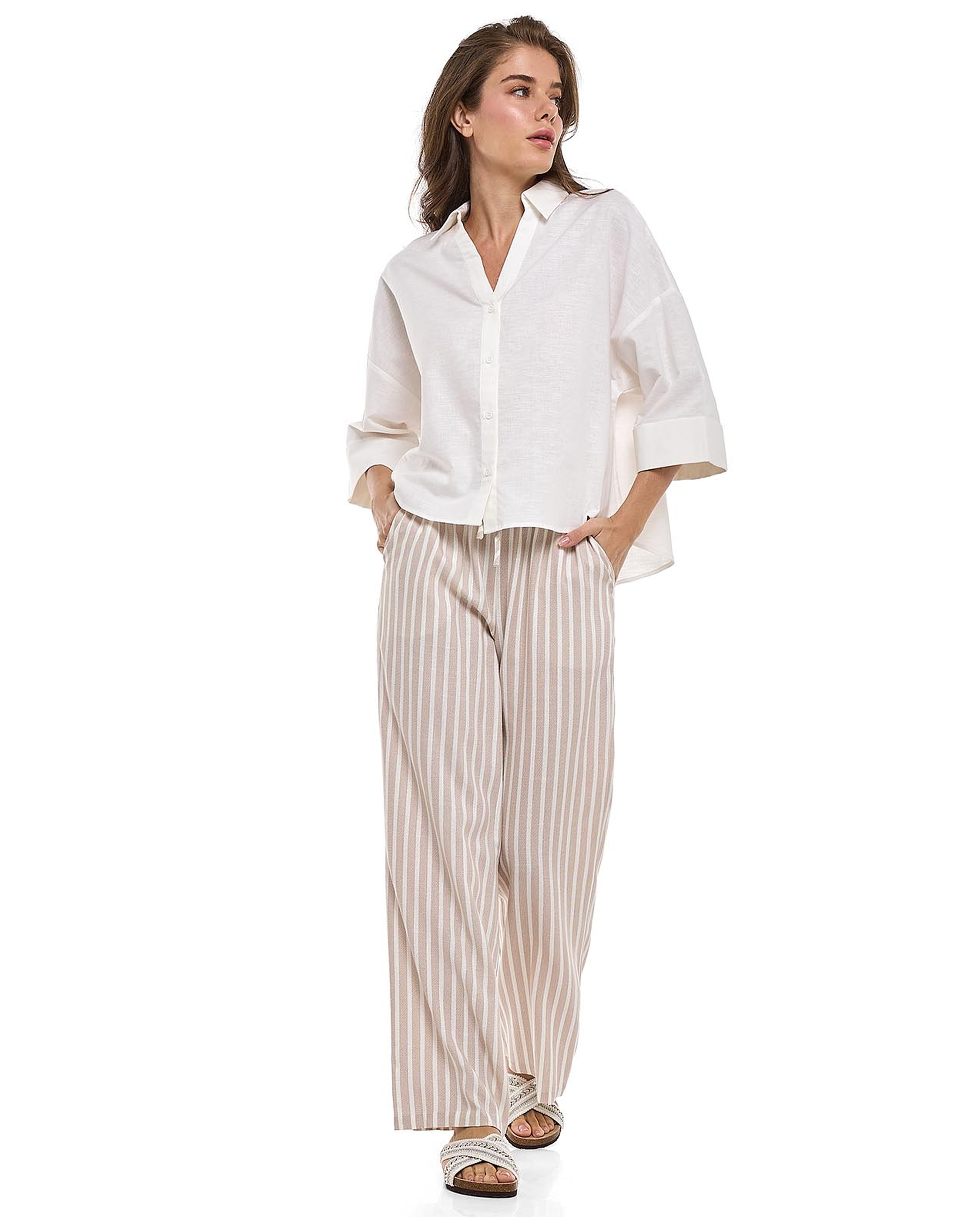 Solid Oversized Shirt with Classic Collar and Short Sleeves