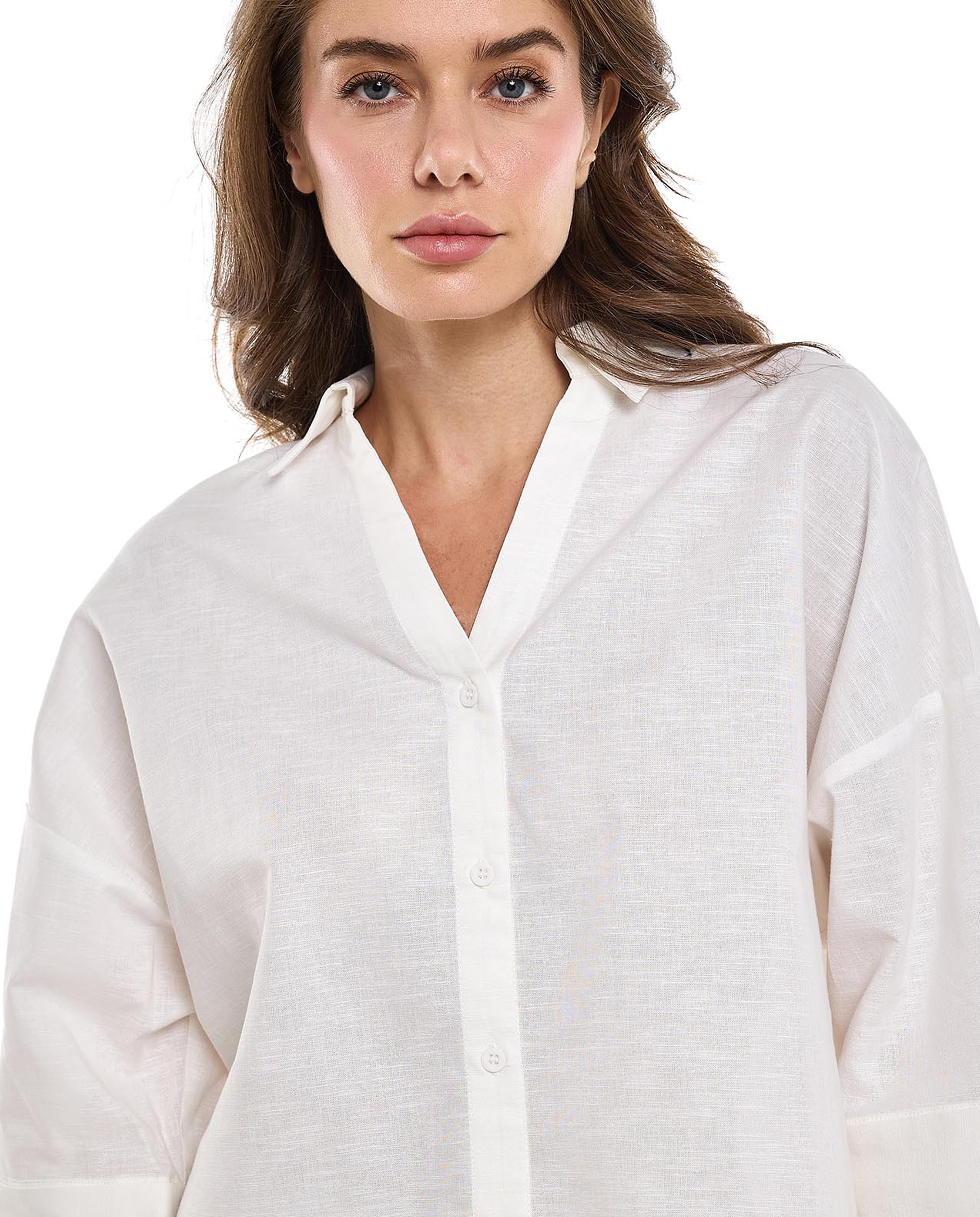 Solid Oversized Shirt with Classic Collar and Short Sleeves