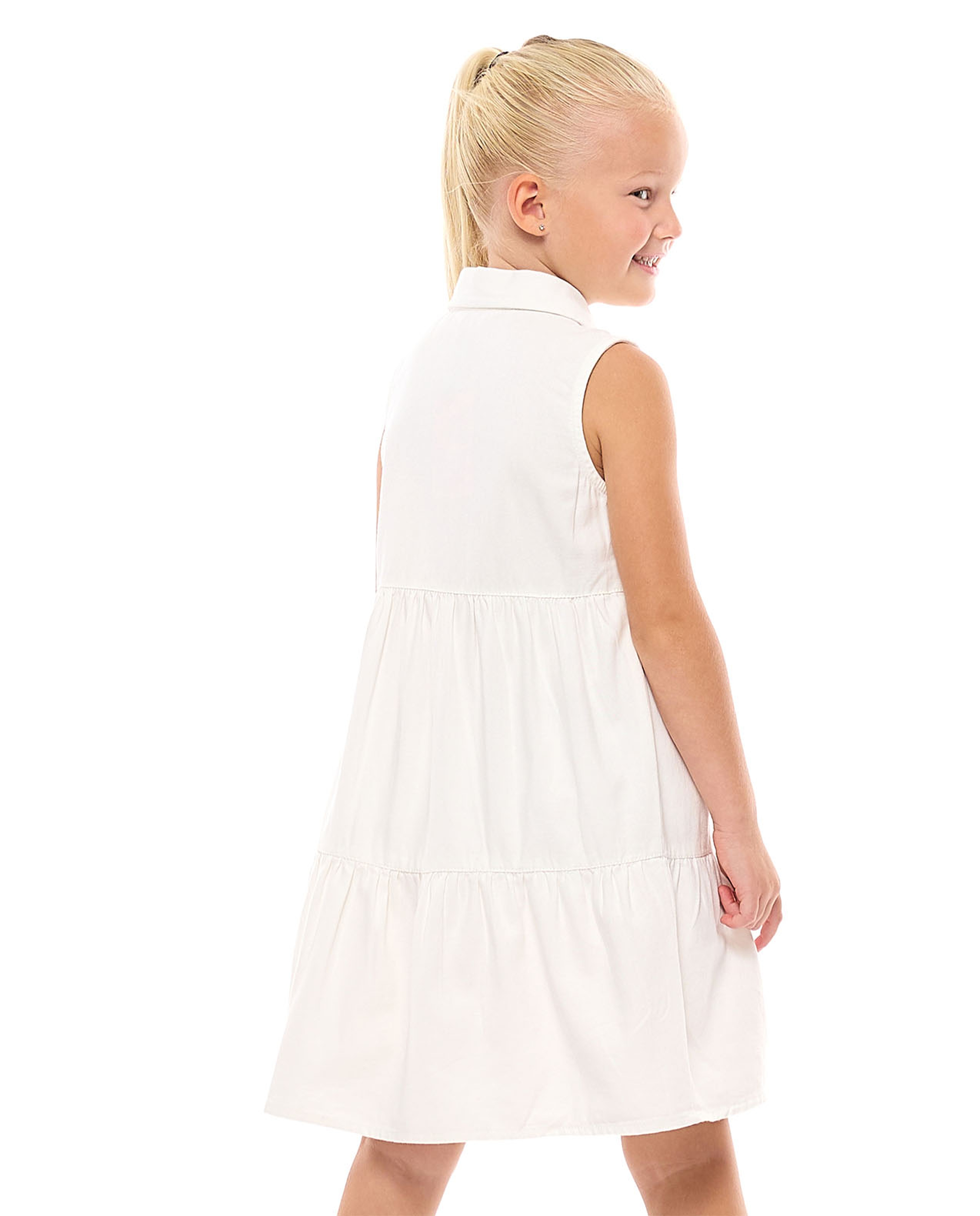 Solid Sleeveless Shirt Dress with Classic Collar