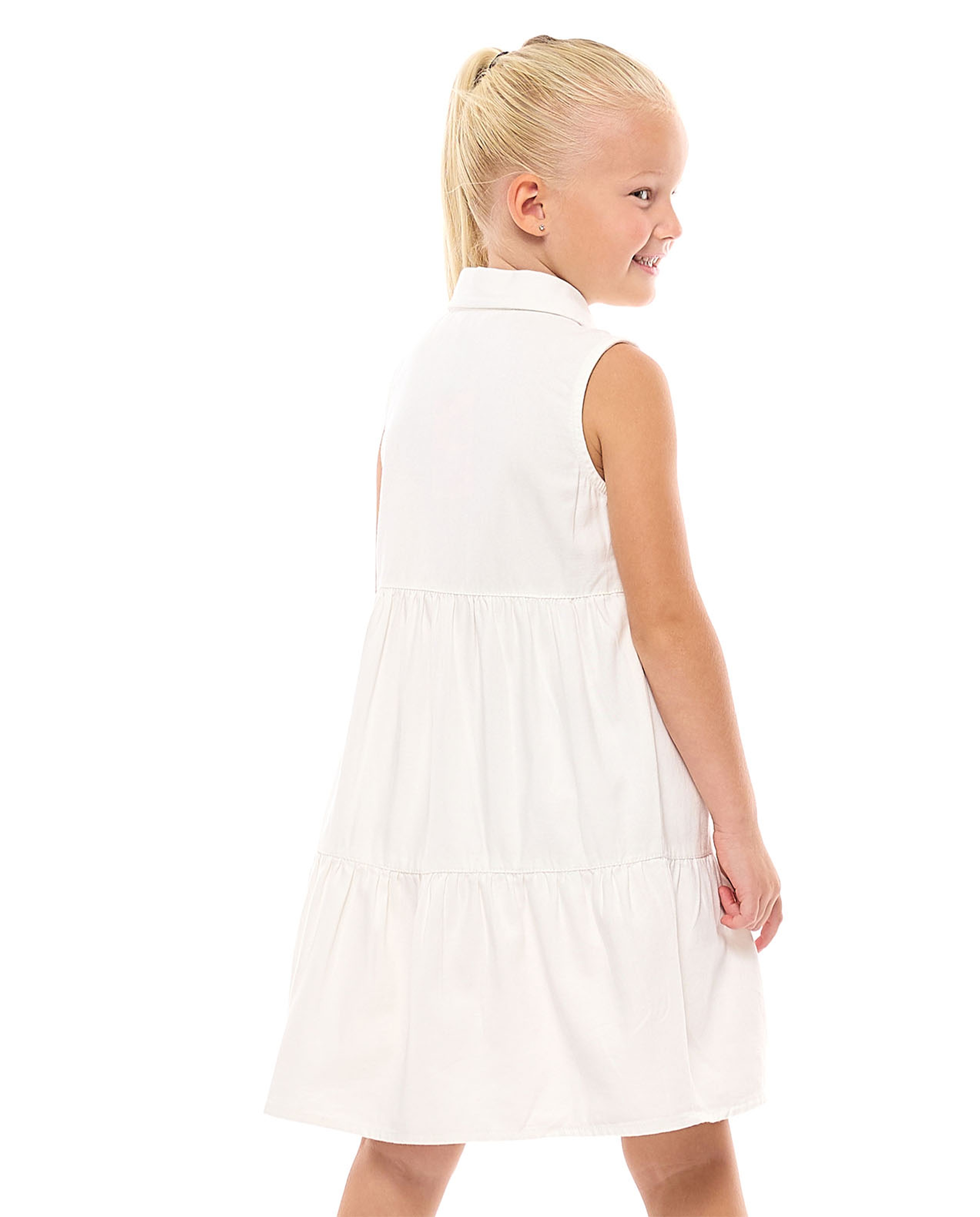 Solid Sleeveless Shirt Dress with Classic Collar