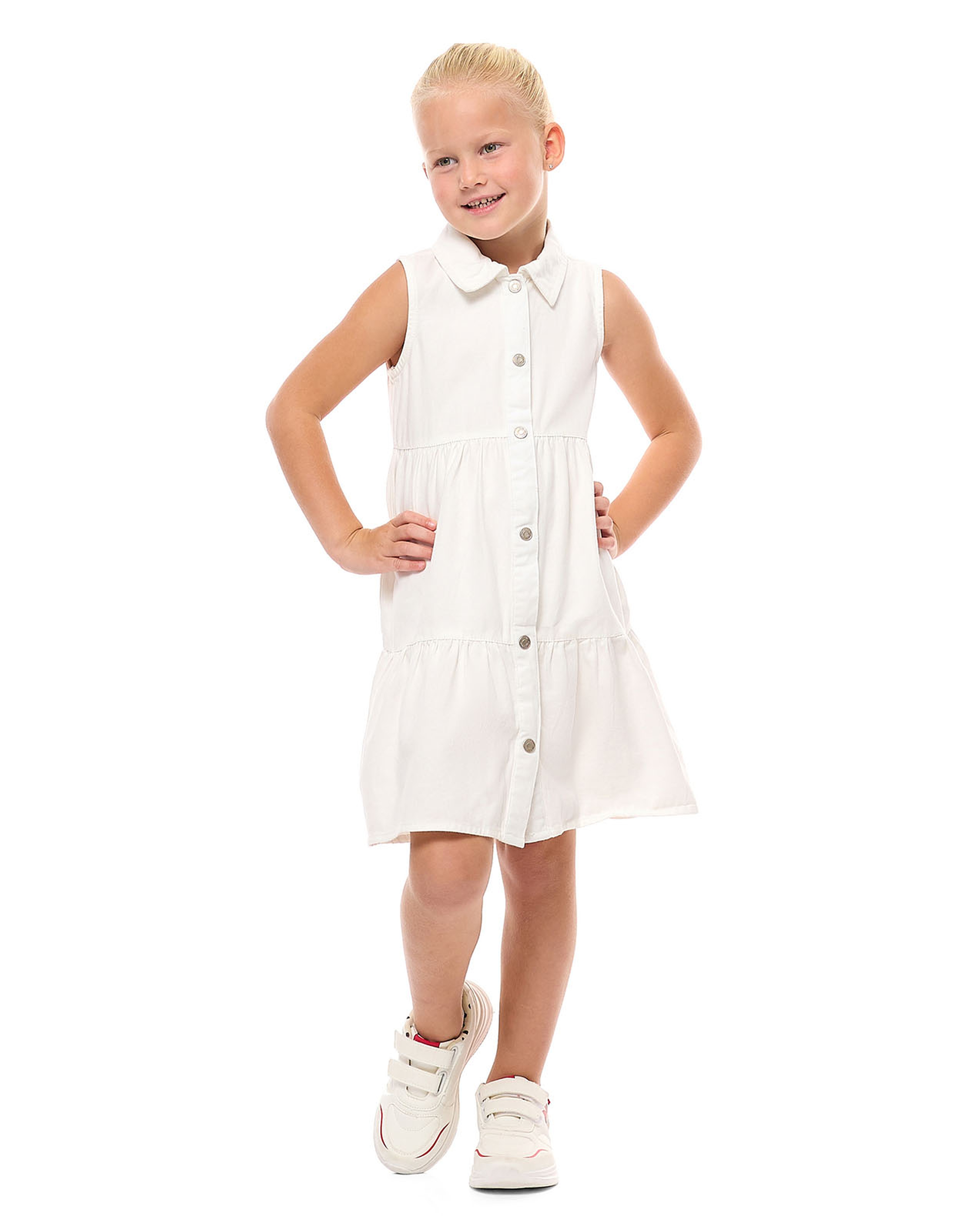 Solid Sleeveless Shirt Dress with Classic Collar