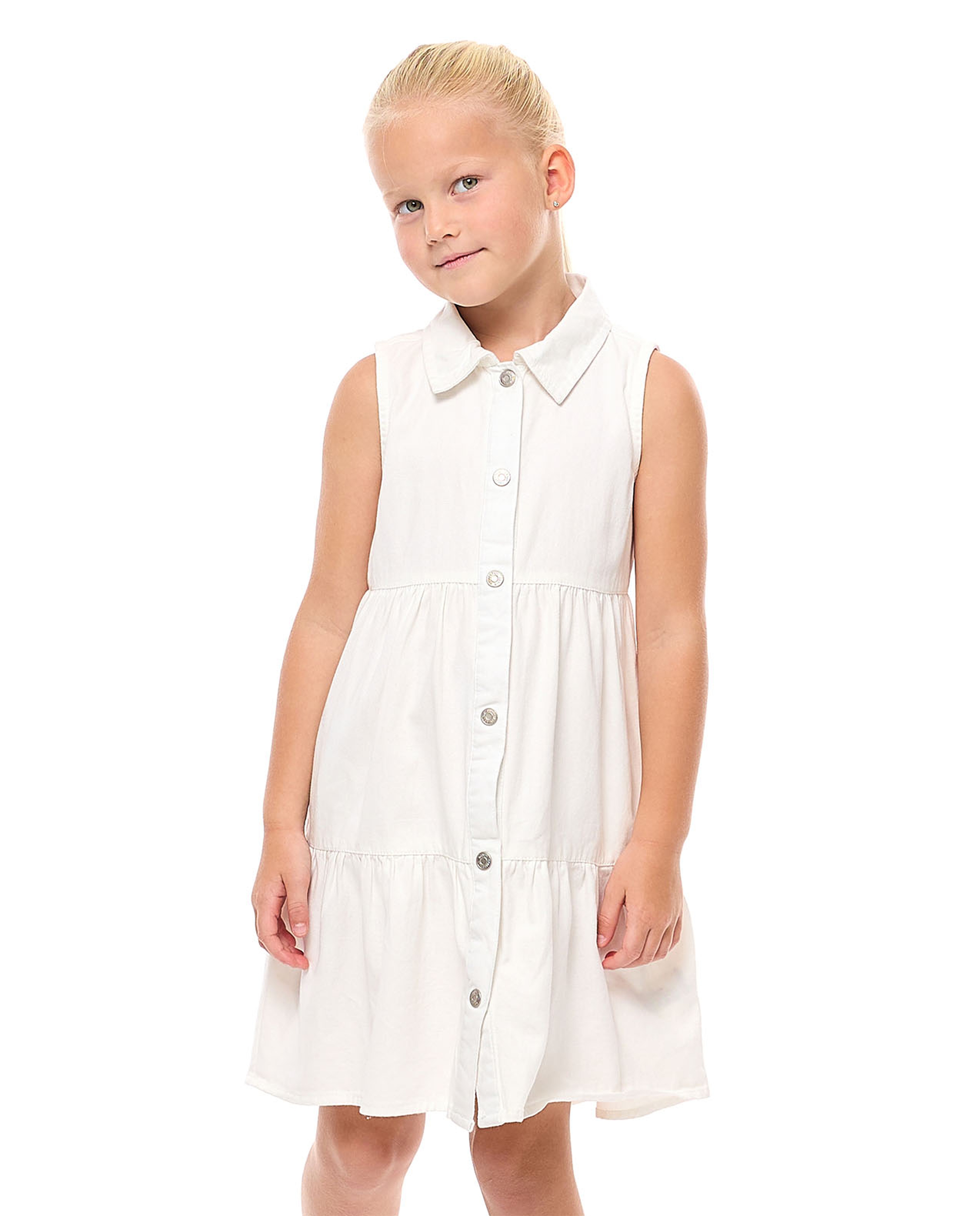 Solid Sleeveless Shirt Dress with Classic Collar