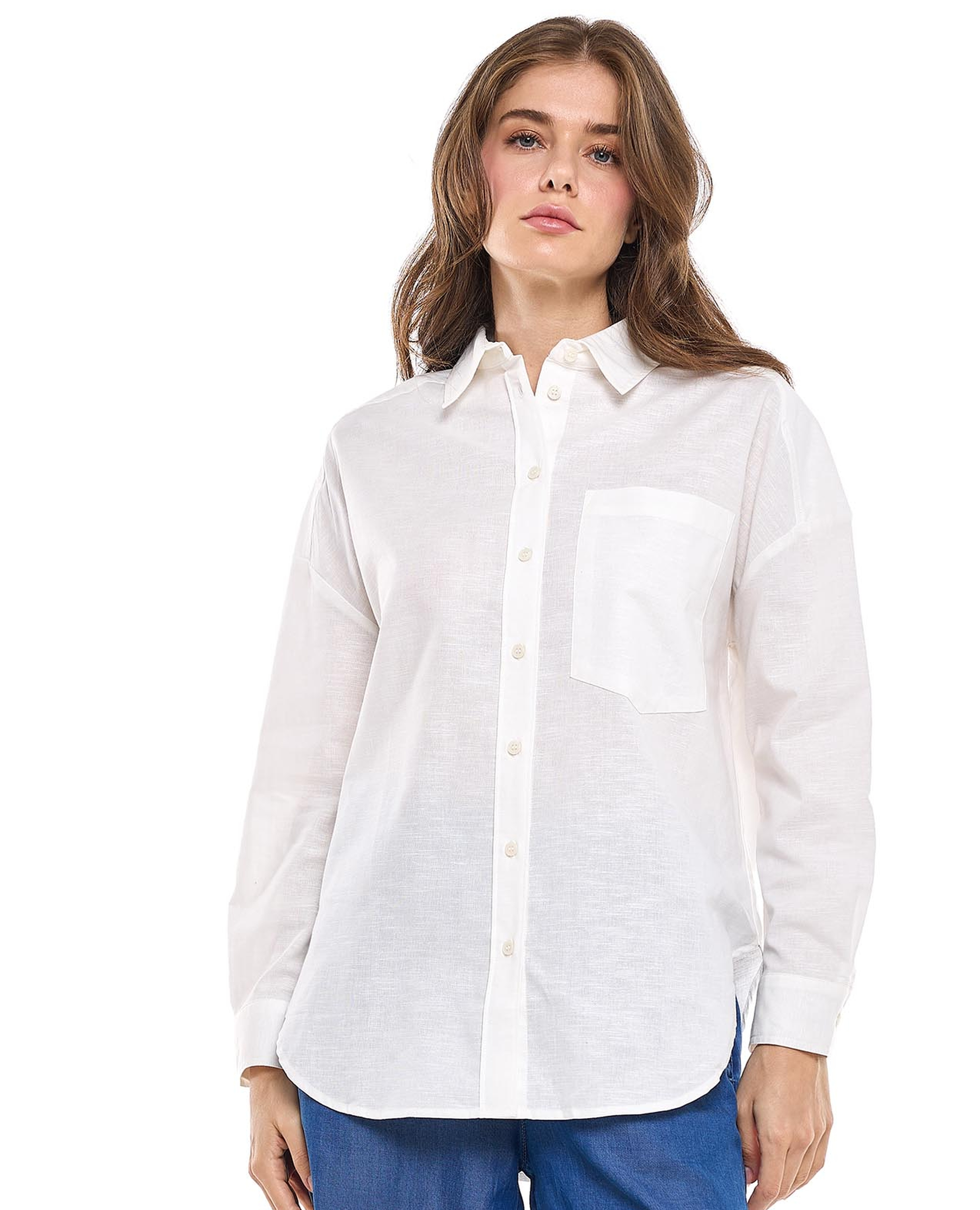 Pocket Detail Shirt with Classic Collar and Long Sleeves