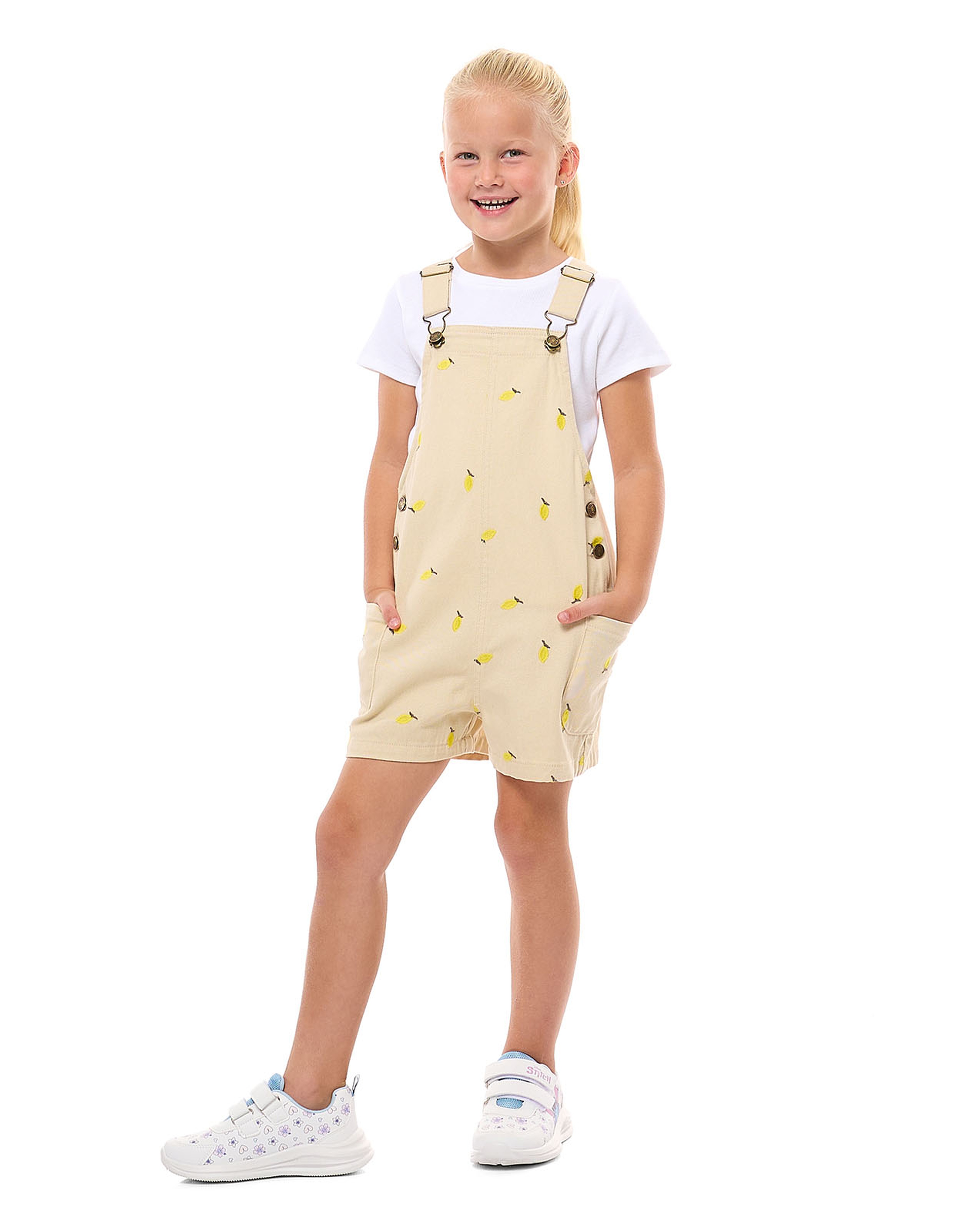 Ribbed Top and Embroidered Dungaree Set