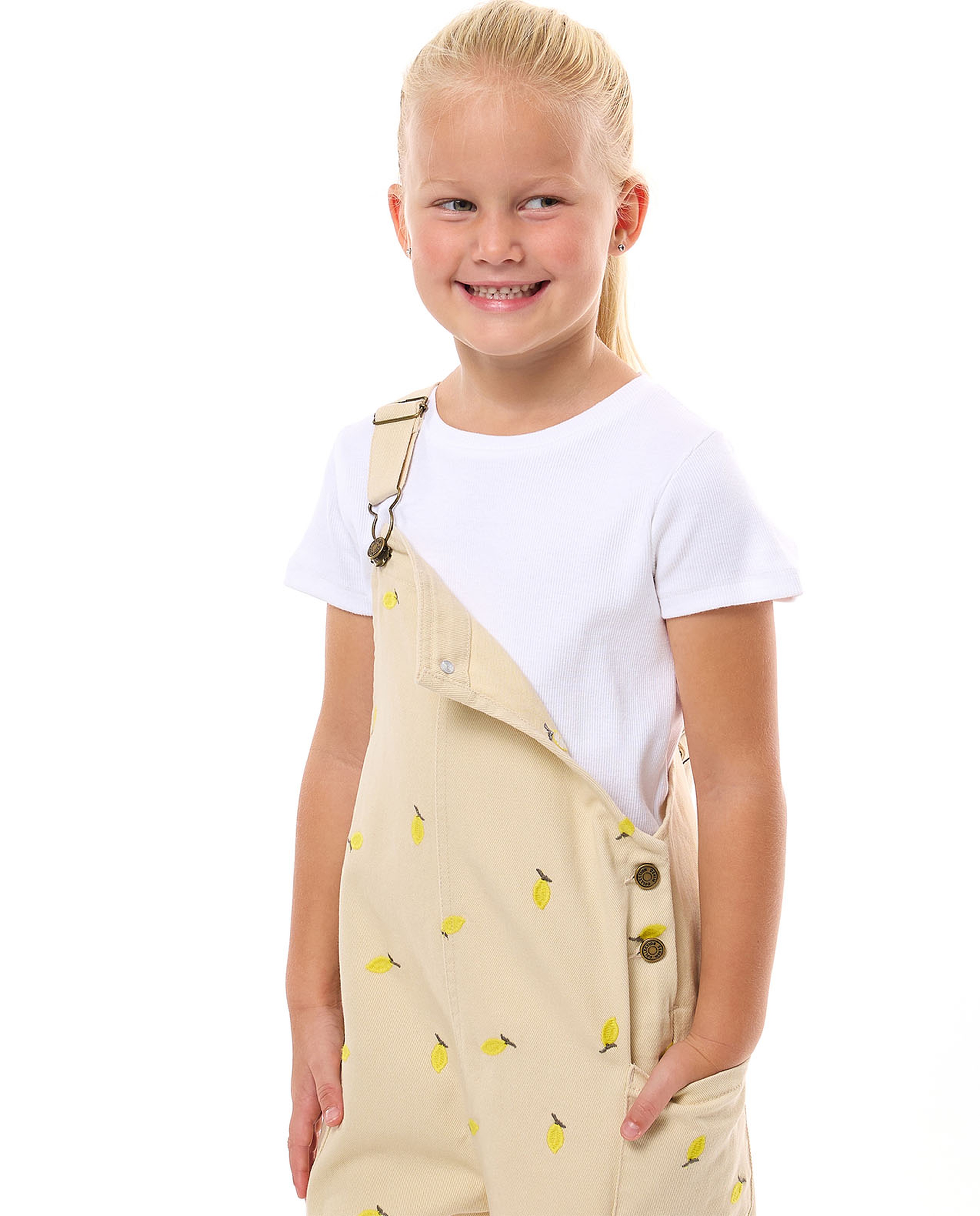 Ribbed Top and Embroidered Dungaree Set