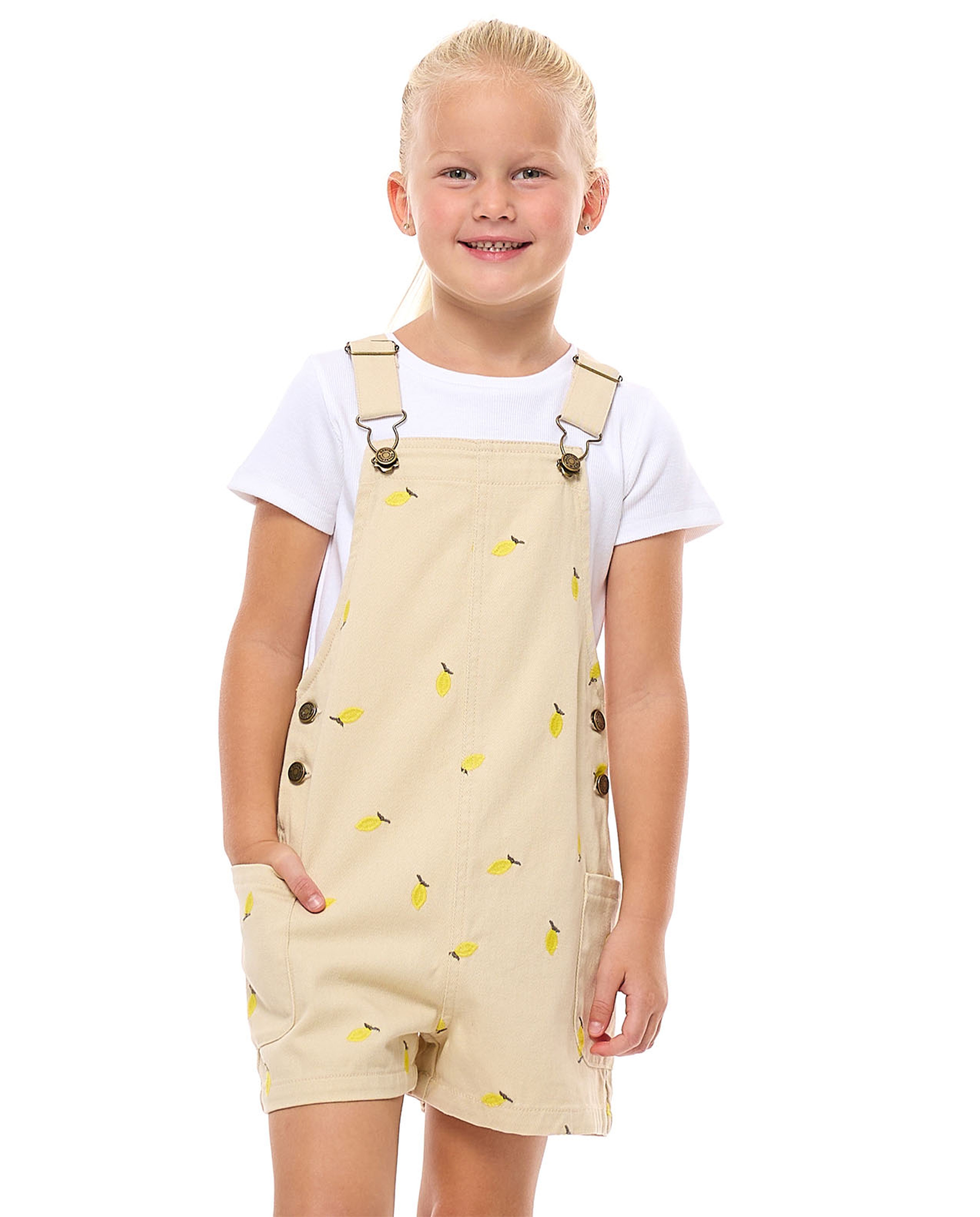 Ribbed Top and Embroidered Dungaree Set