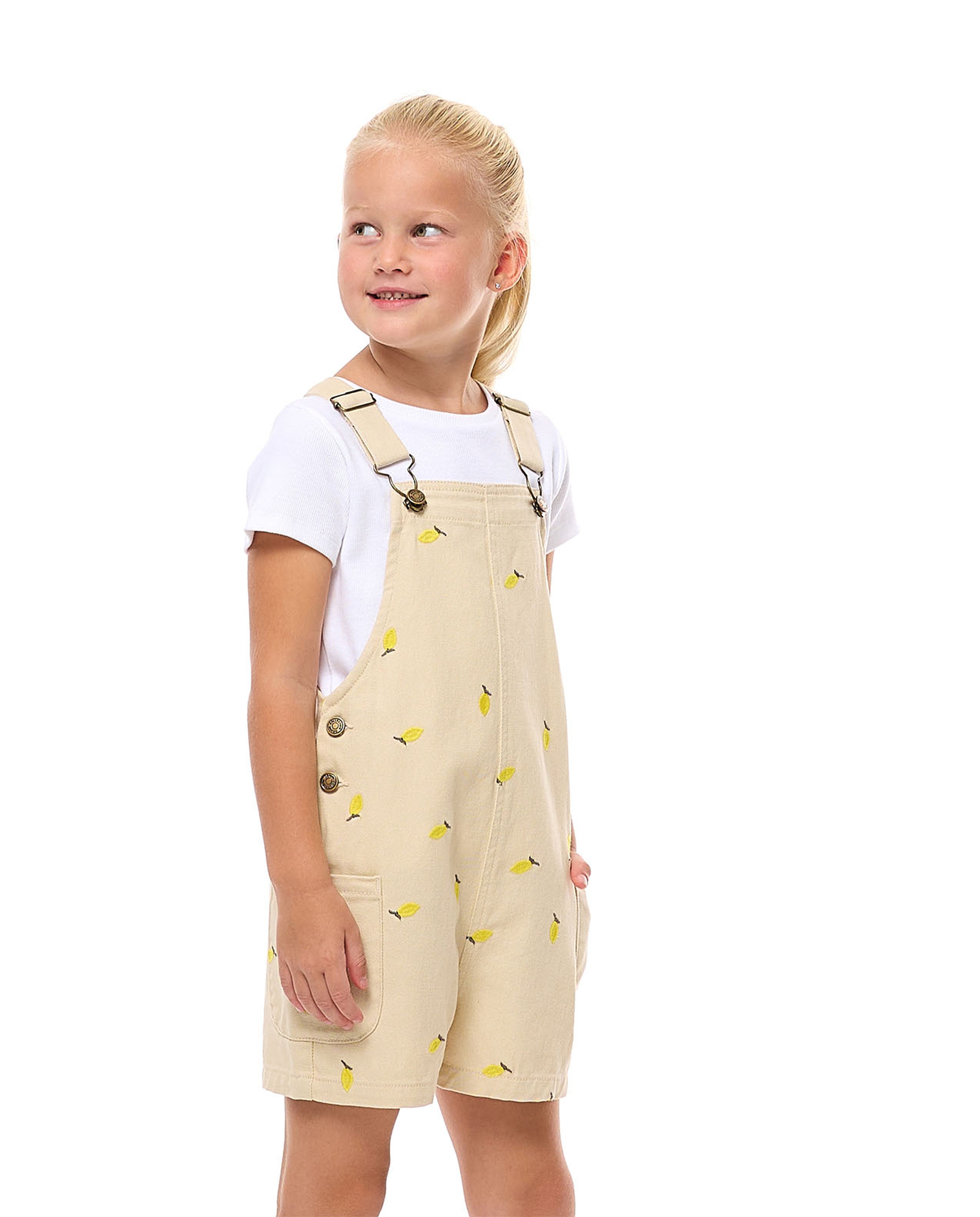 Ribbed Top and Embroidered Dungaree Set