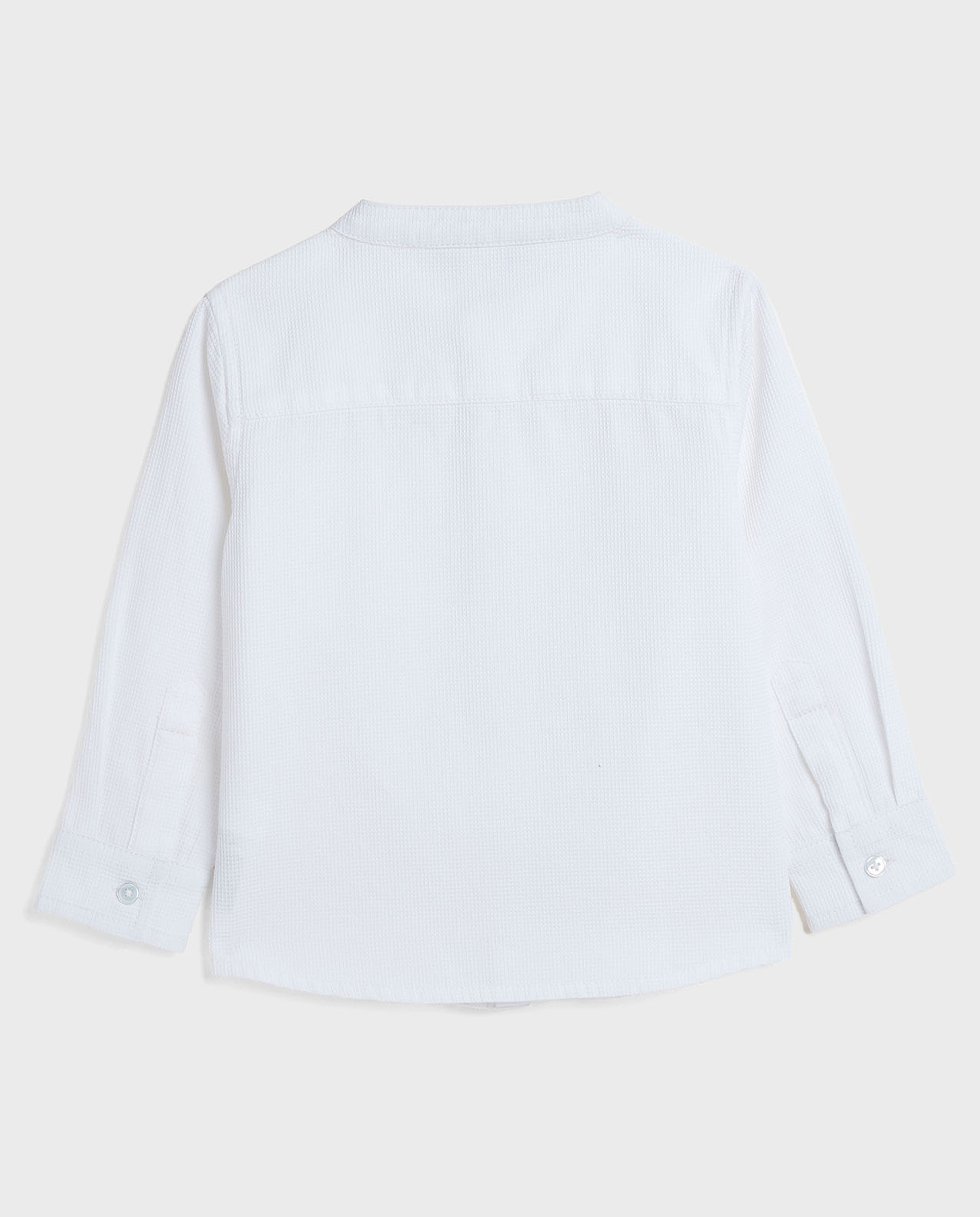 Waffle Textured Shirt with Mandarin Collar and Long Sleeves