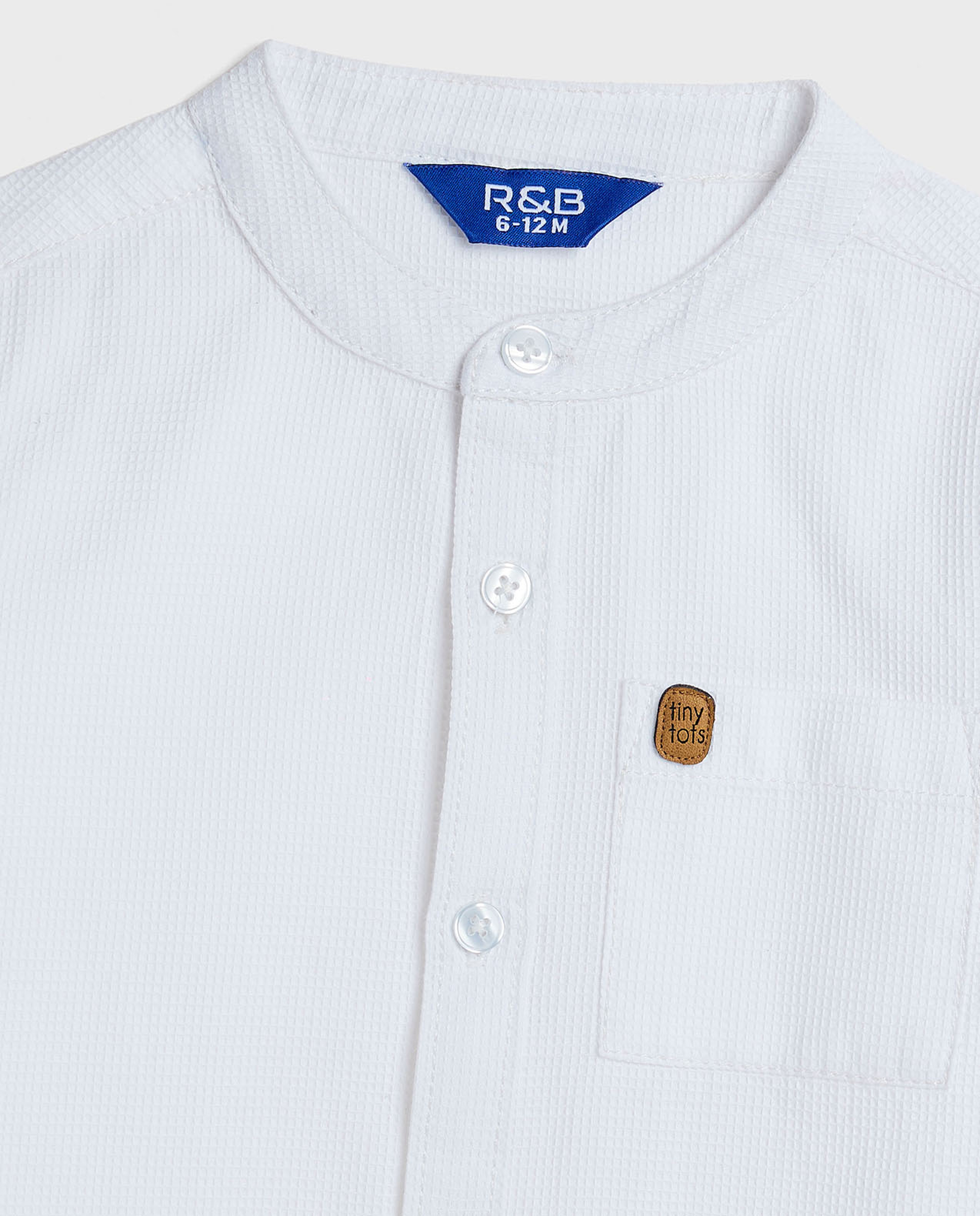 Waffle Textured Shirt with Mandarin Collar and Long Sleeves