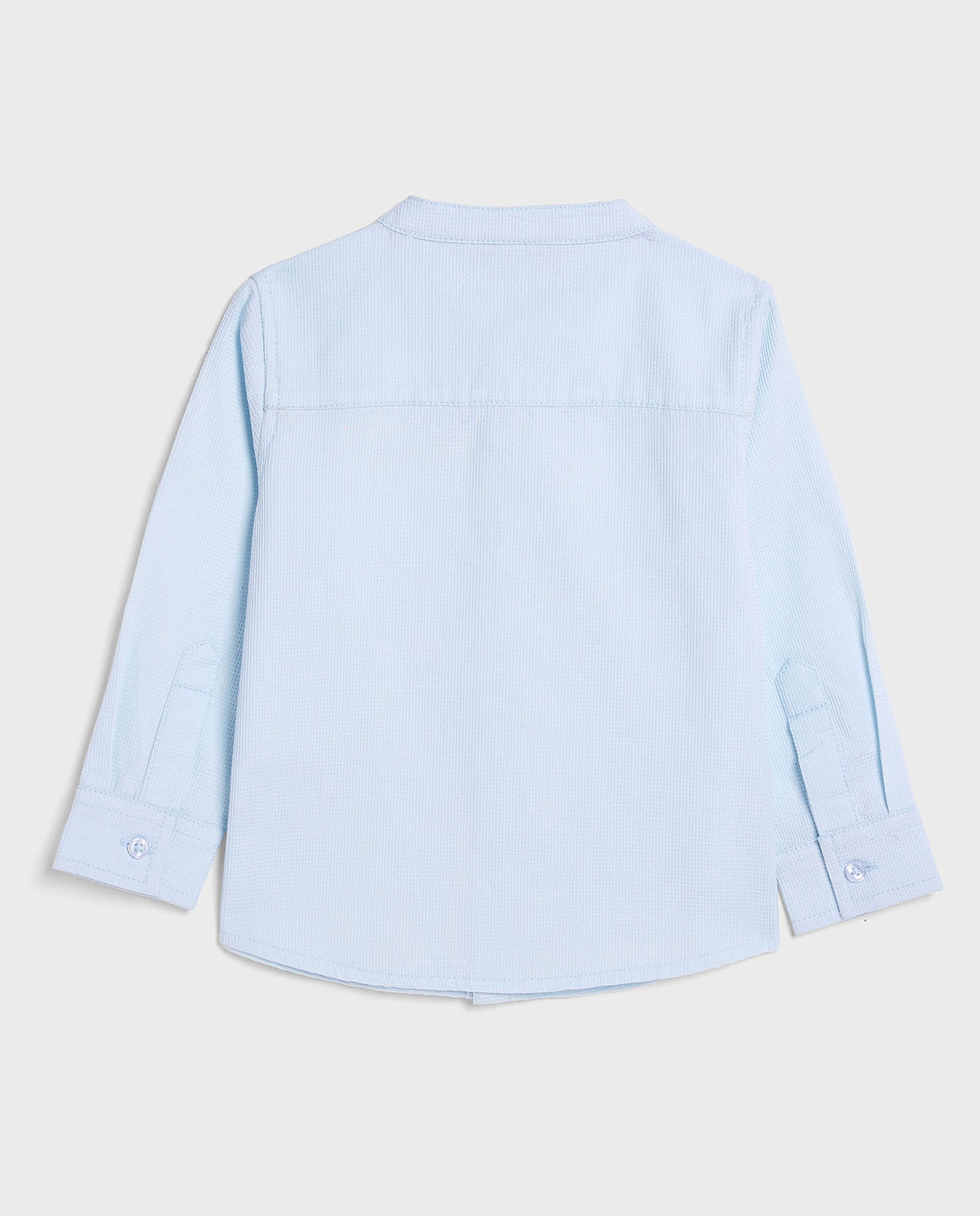 Waffle Textured Shirt with Mandarin Collar and Long Sleeves