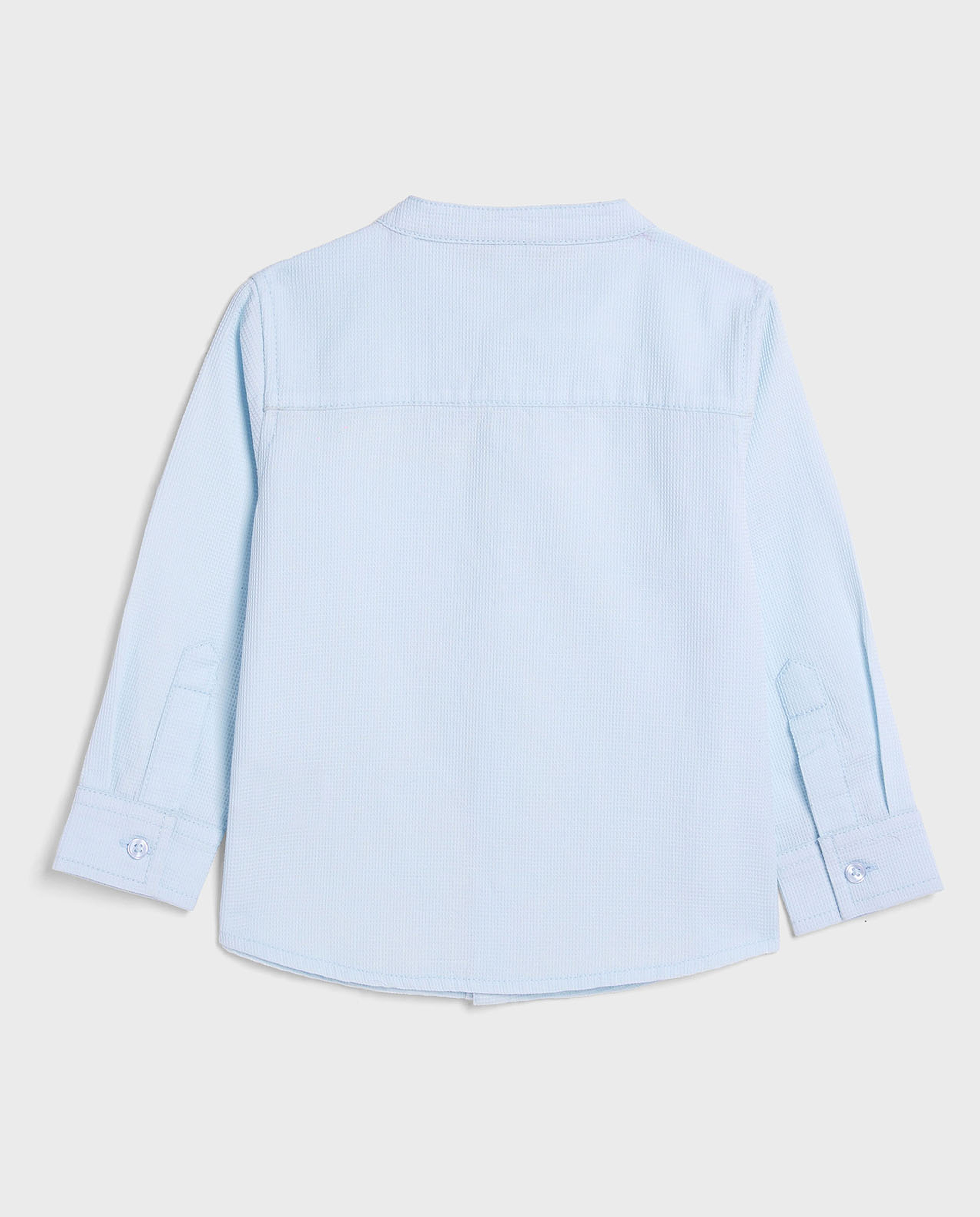 Waffle Textured Shirt with Mandarin Collar and Long Sleeves