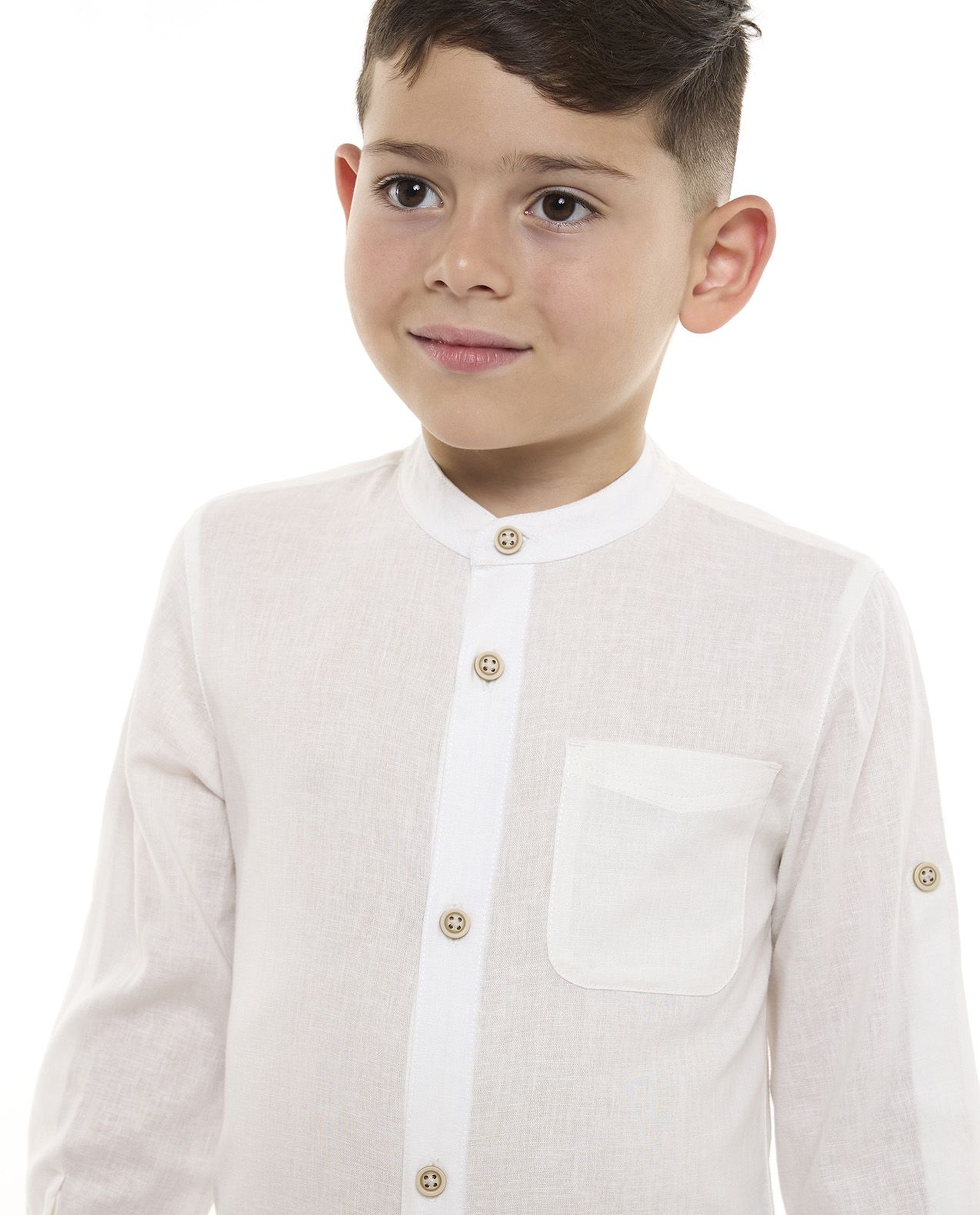 Pocket Detail Shirt with Mandarin Collar and Long Sleeves