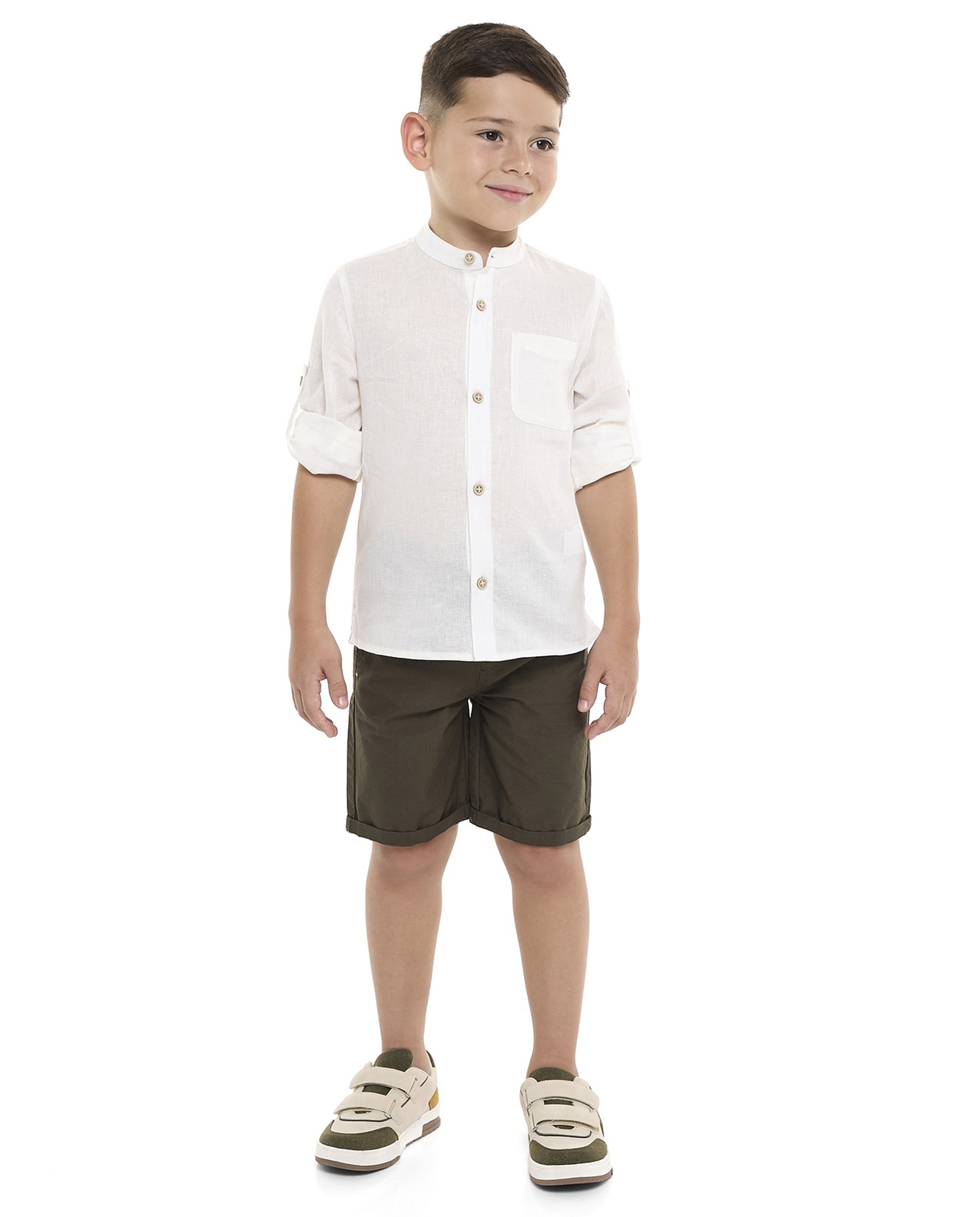 Pocket Detail Shirt with Mandarin Collar and Long Sleeves