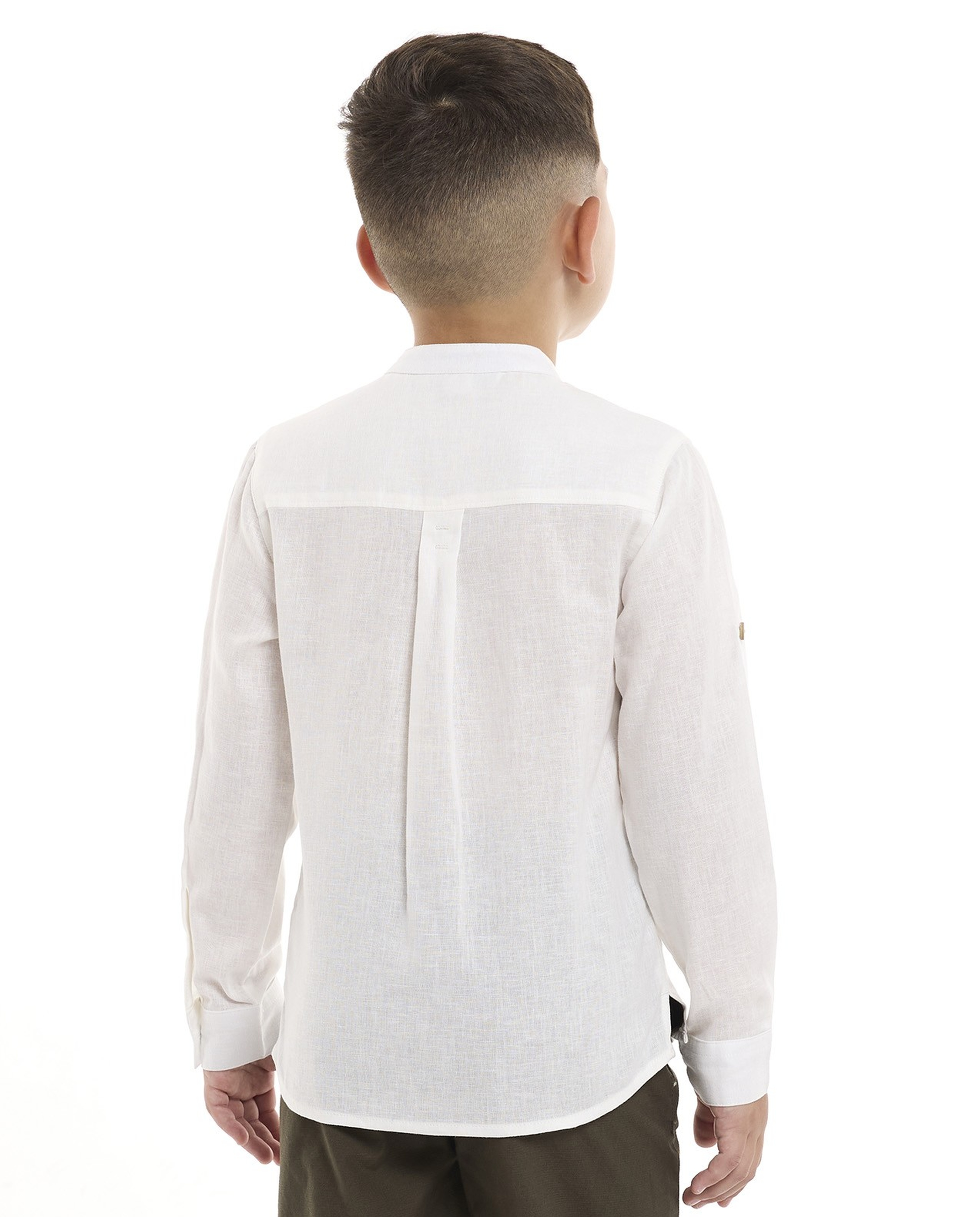 Pocket Detail Shirt with Mandarin Collar and Long Sleeves