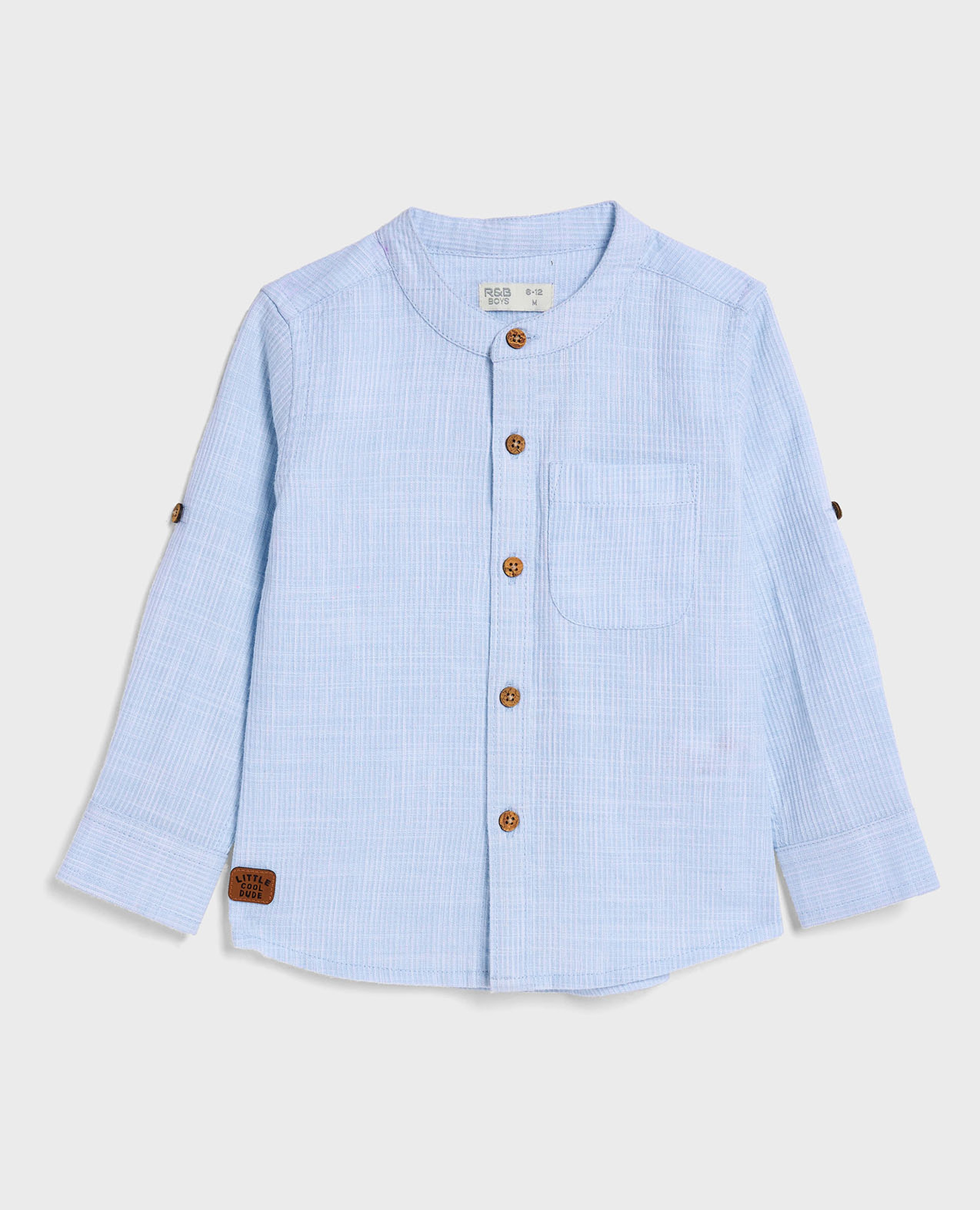 قميص مرن بياقة ماندارين وأكمام طويلة