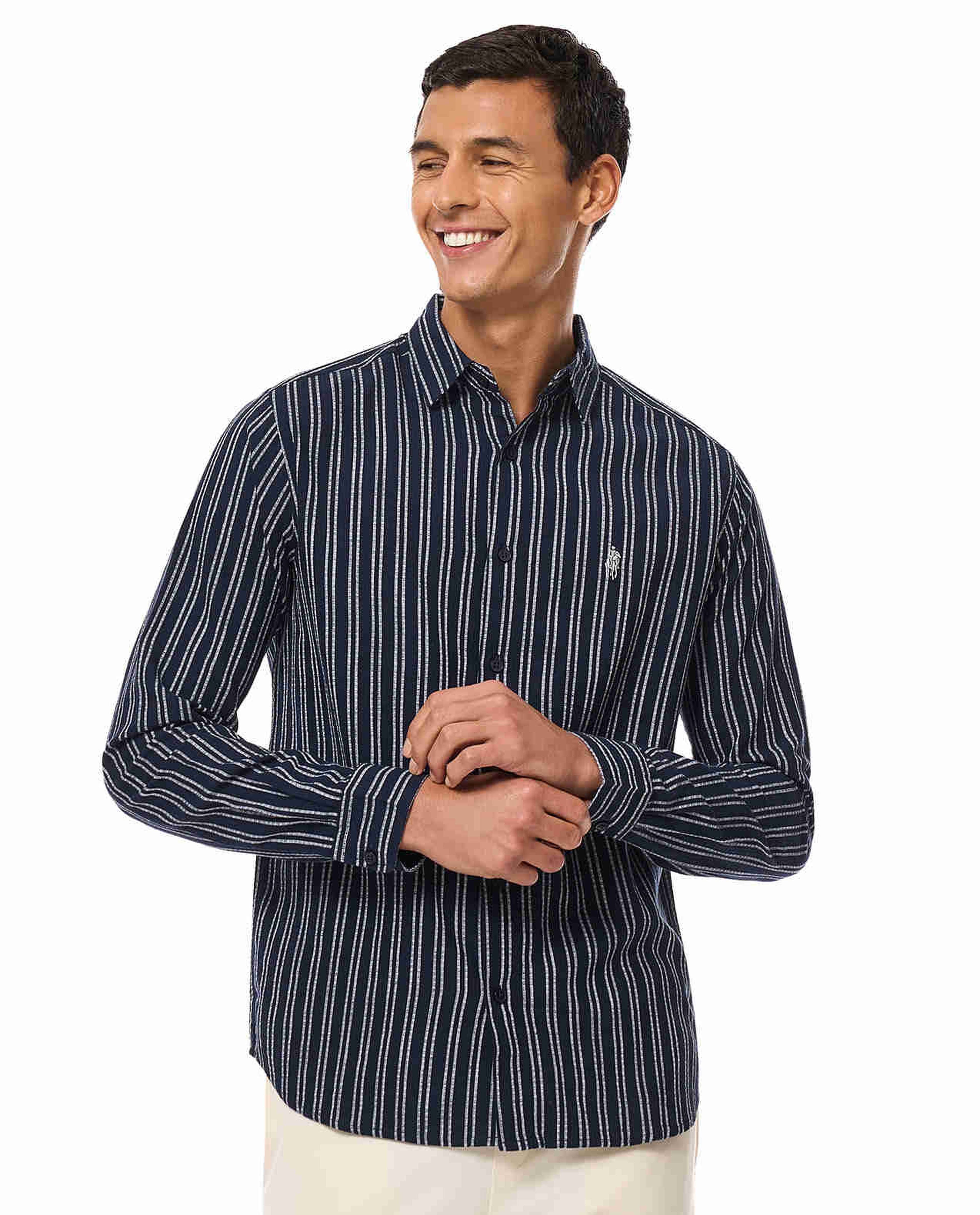 Striped Shirt with Classic Collar and Long Sleeves