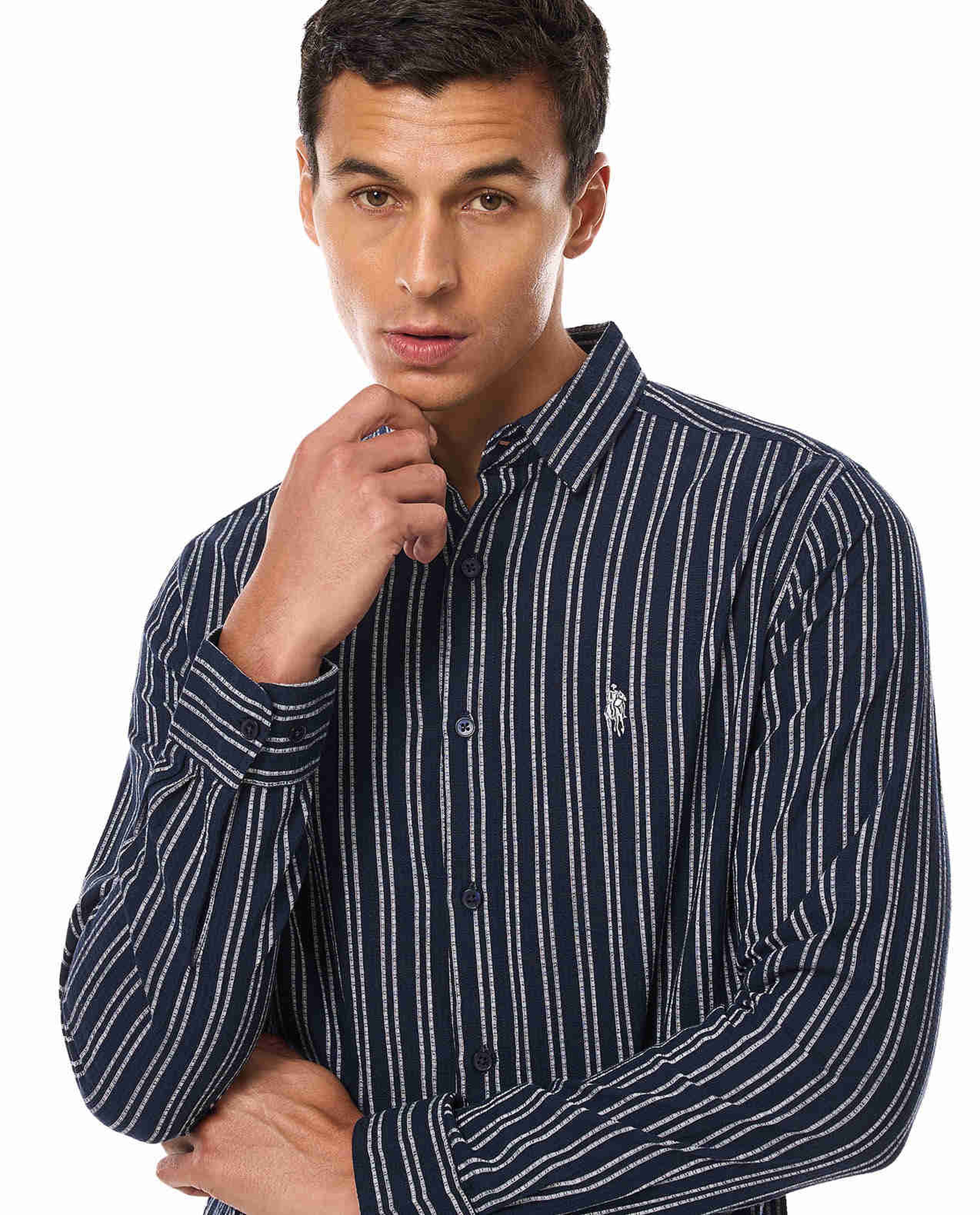 Striped Shirt with Classic Collar and Long Sleeves