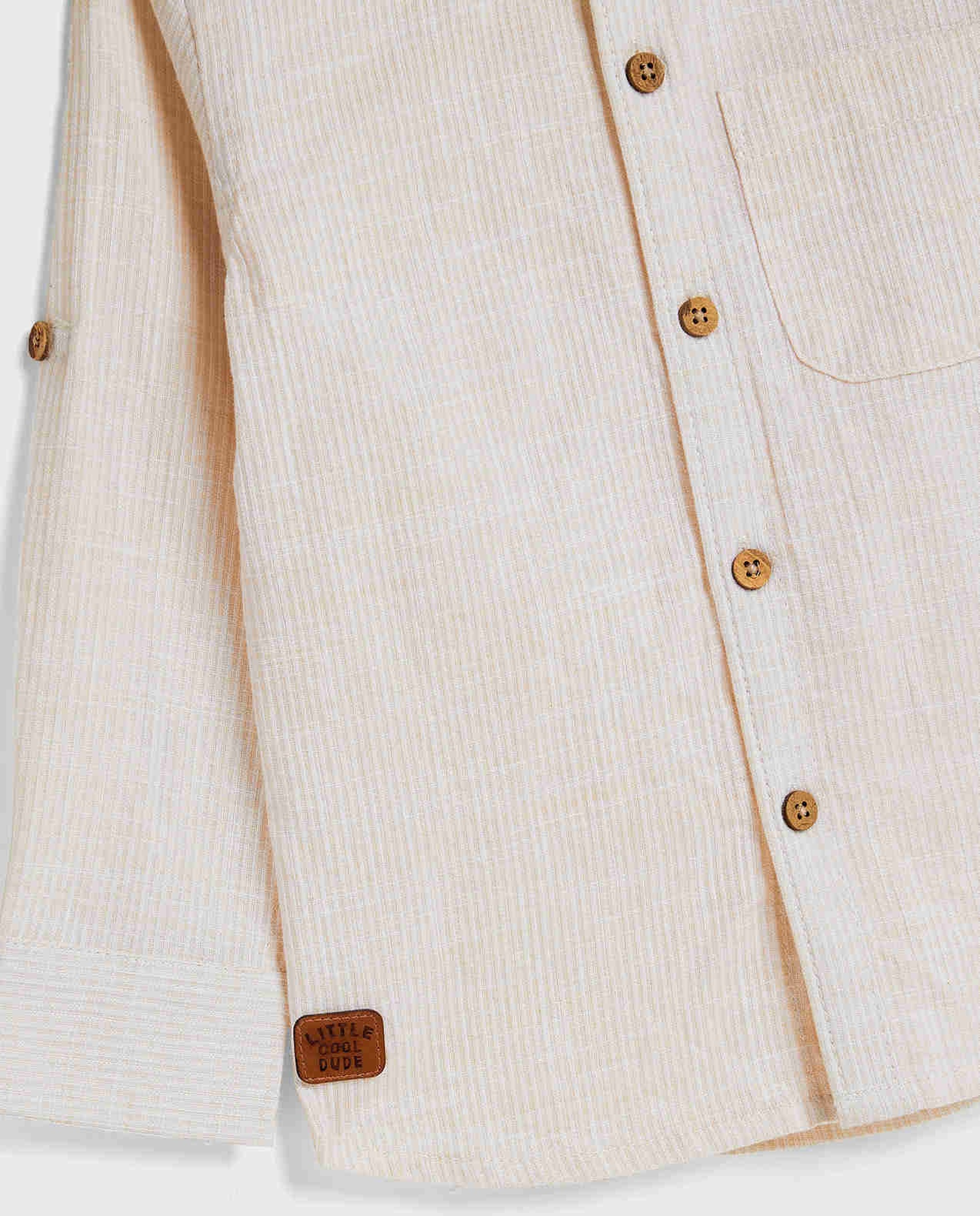 Ribbed Shirt with Mandarin Collar and Long Sleeves