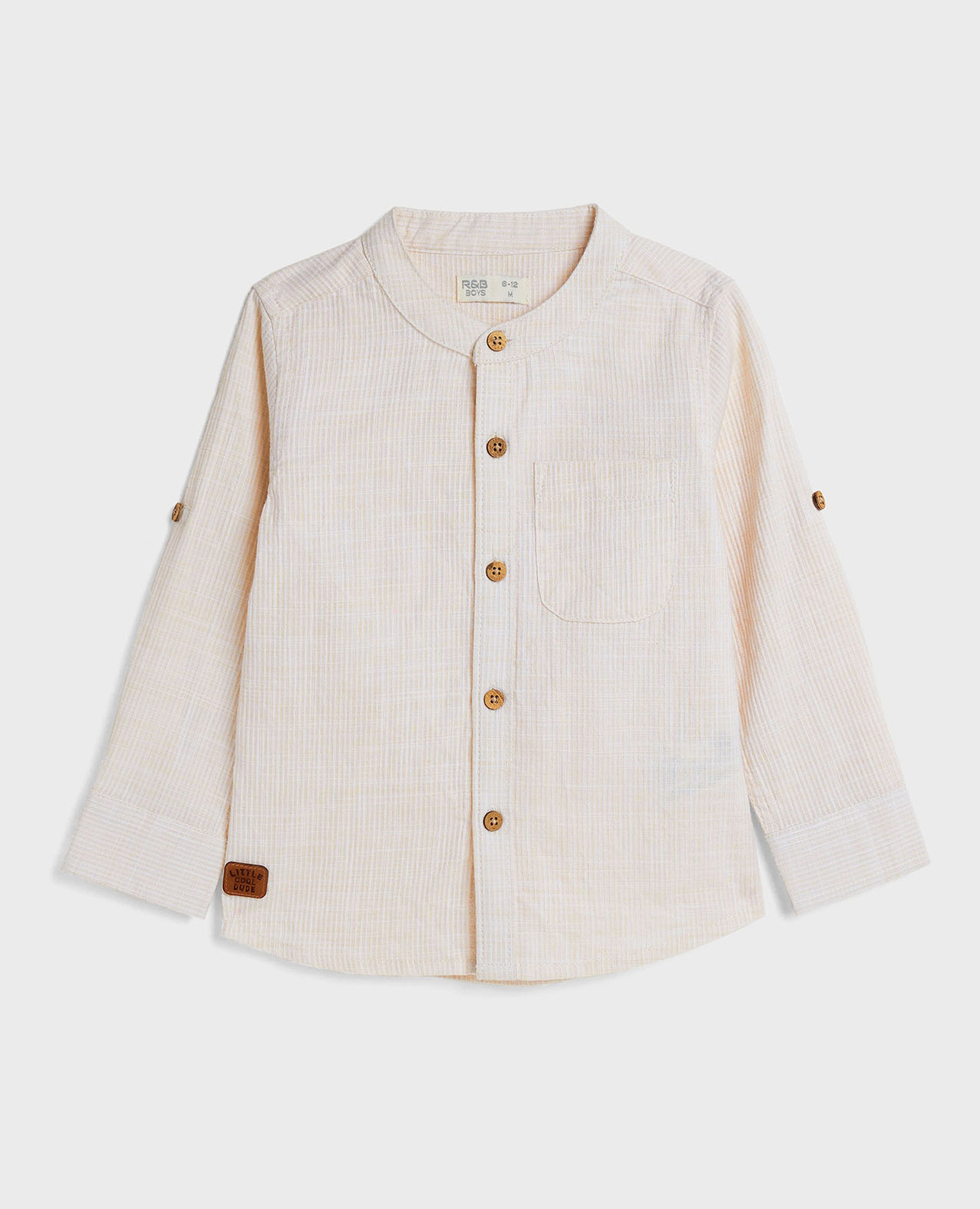 Ribbed Shirt with Mandarin Collar and Long Sleeves