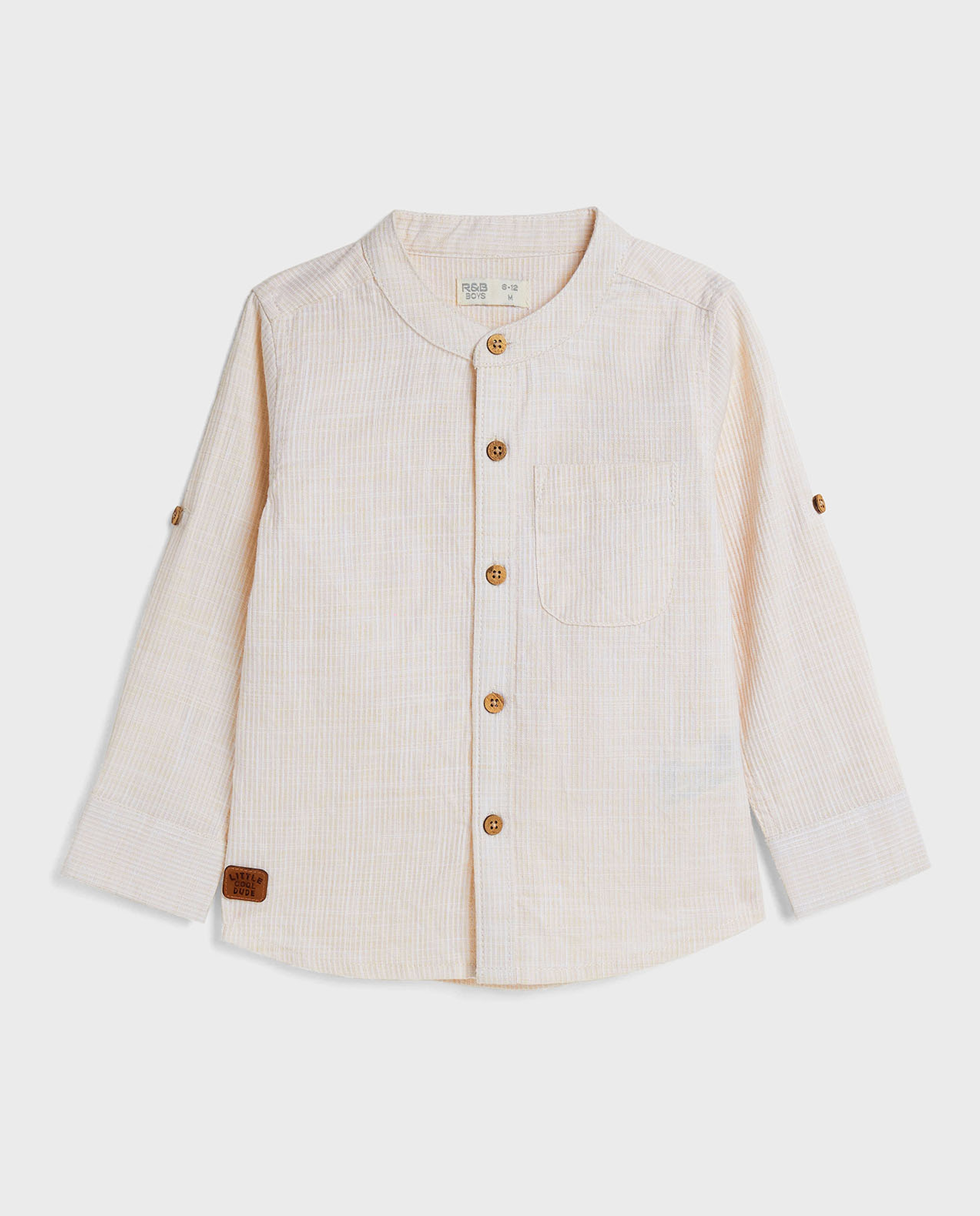 Ribbed Shirt with Mandarin Collar and Long Sleeves