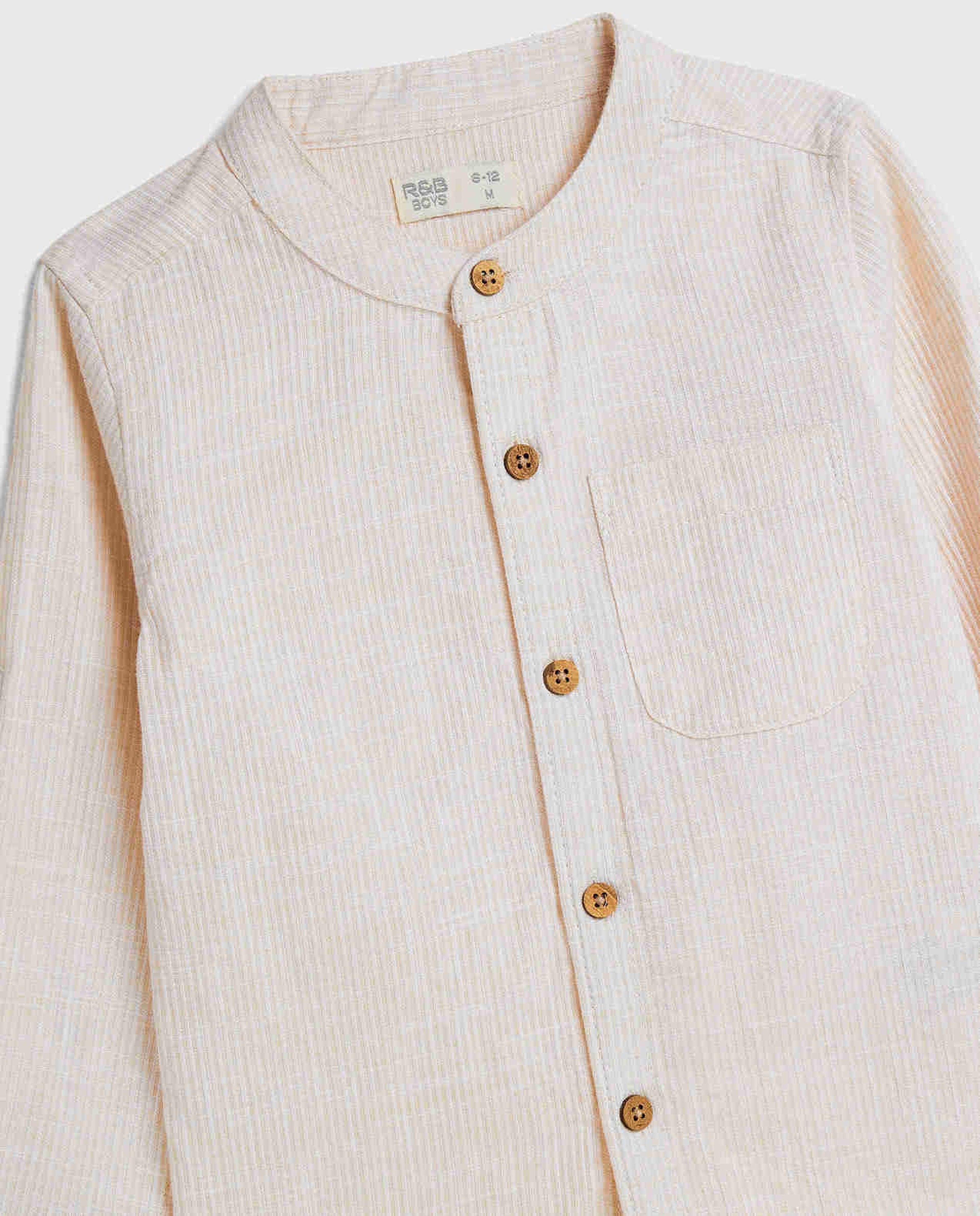 Ribbed Shirt with Mandarin Collar and Long Sleeves