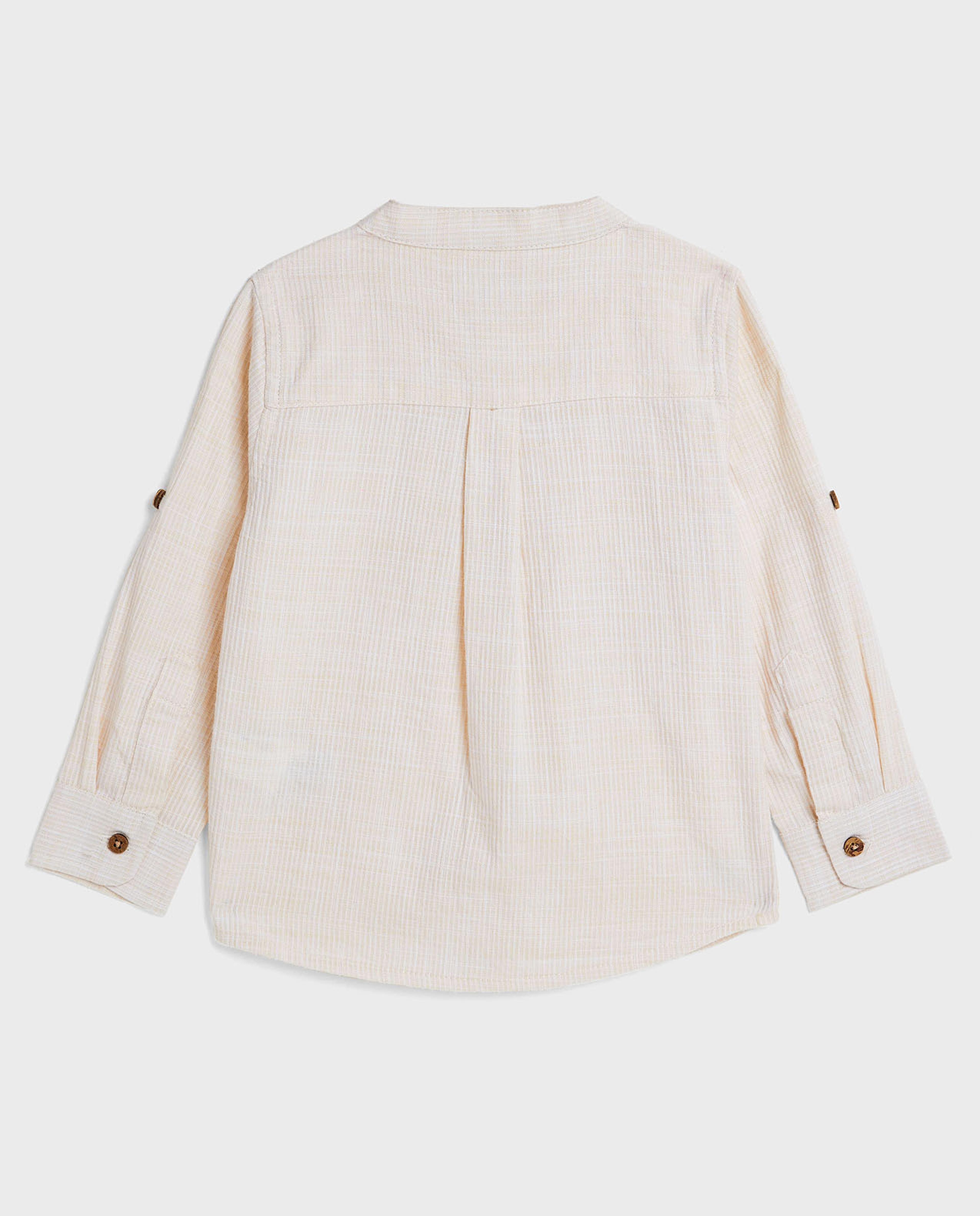 Ribbed Shirt with Mandarin Collar and Long Sleeves