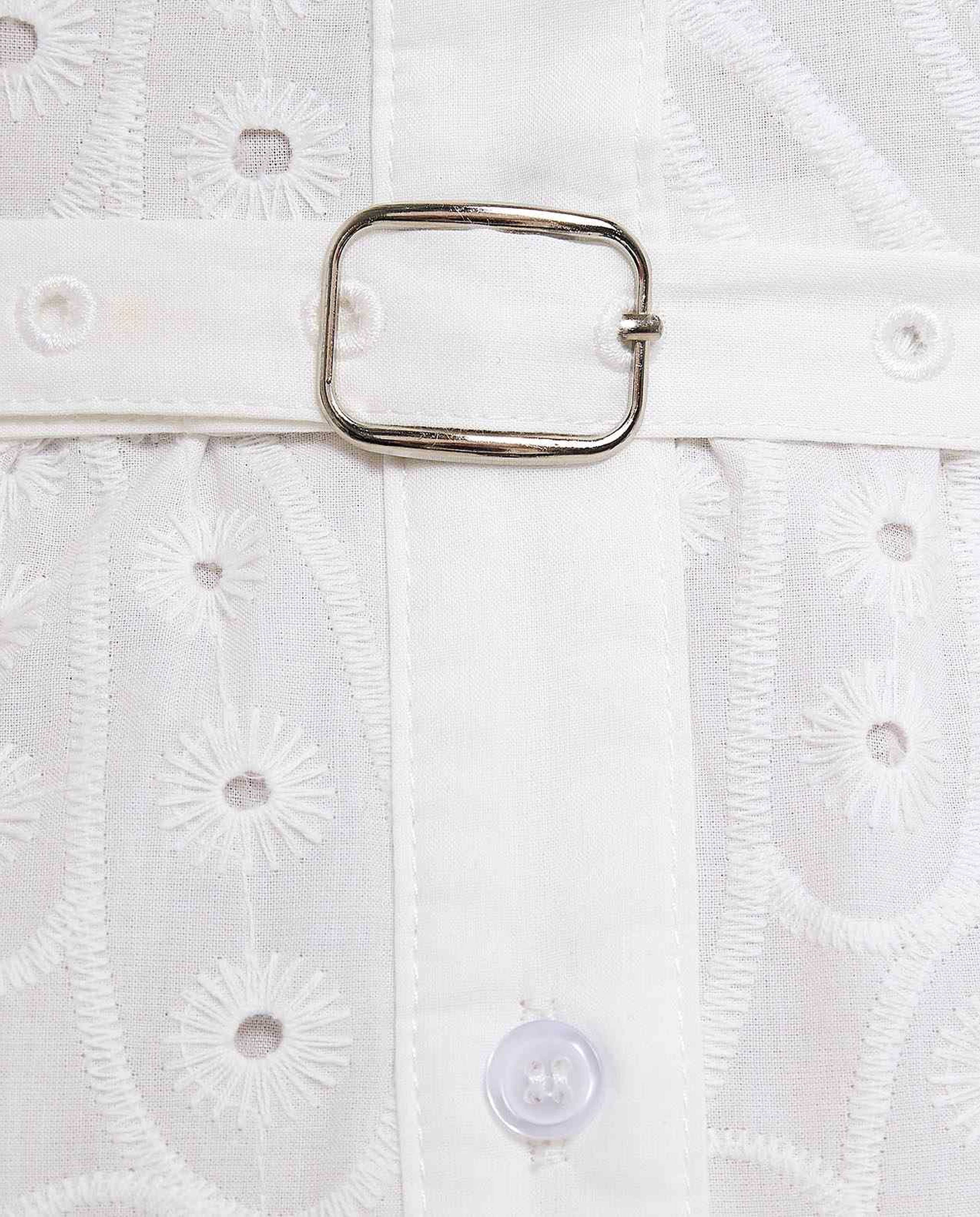 Schiffli Shirt Dress with Classic Collar and Short Sleeves